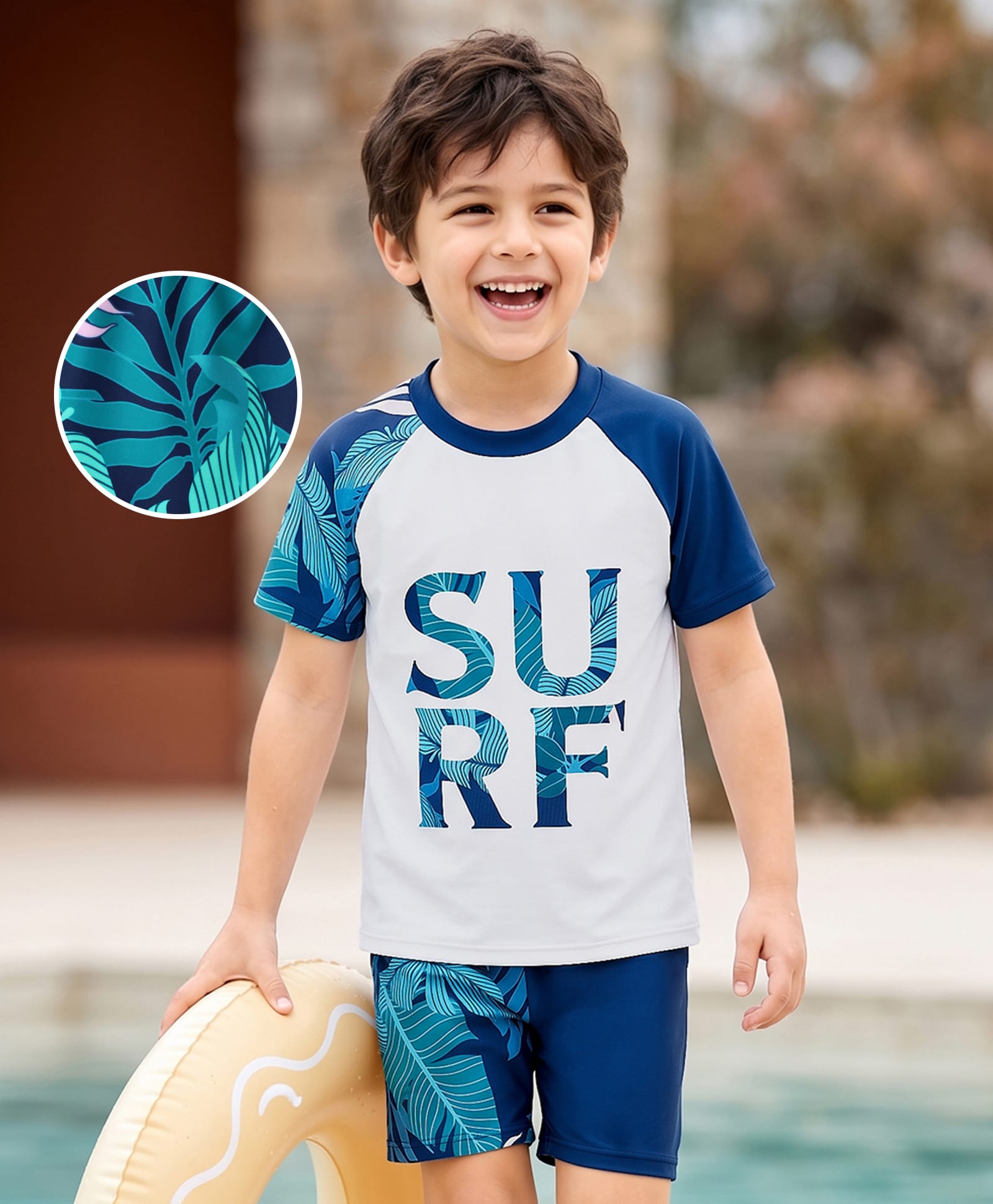 Mark & Mia Raglan Half Sleeves Beach Theme Printed Two Piece Swimsuit - Navy Blue-image-25