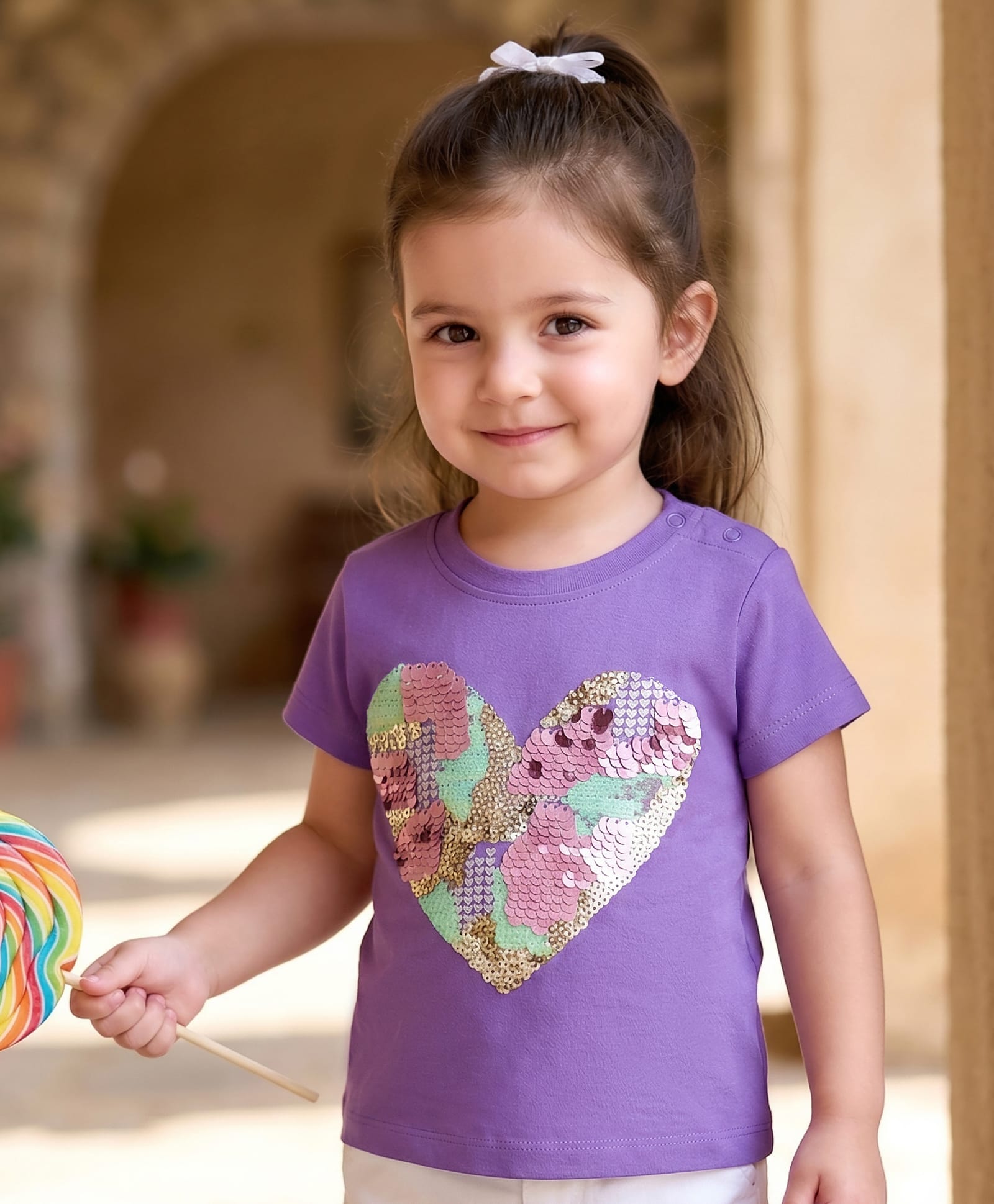 Babyhug Cotton Knit Half Sleeves T-Shirt With Sequin Detailing - Multicolor-picture-13