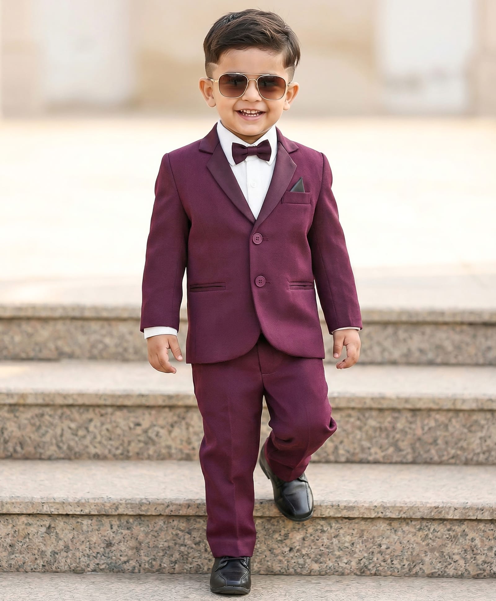 Babyhug Knit Full Sleeves Stretchable Solid 3 Piece Party Suit With Bow -Wine-image-38
