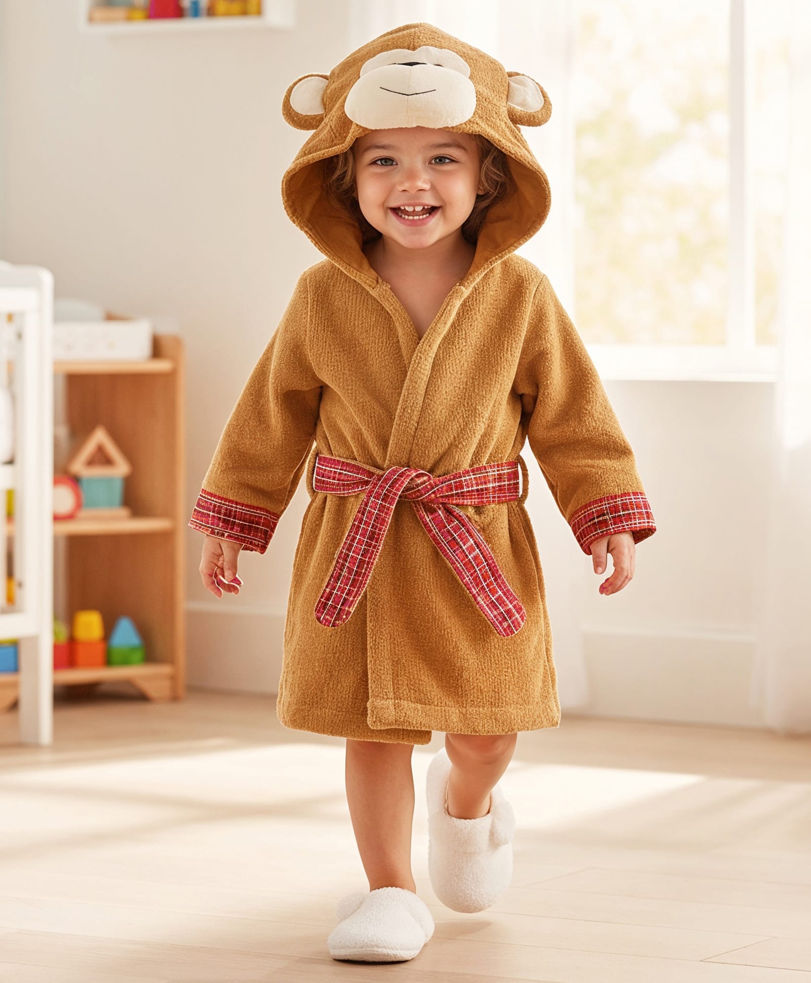 Babyhug Terry Woven Full Sleeves Money Hooded Bath Robe - Brown-image-19