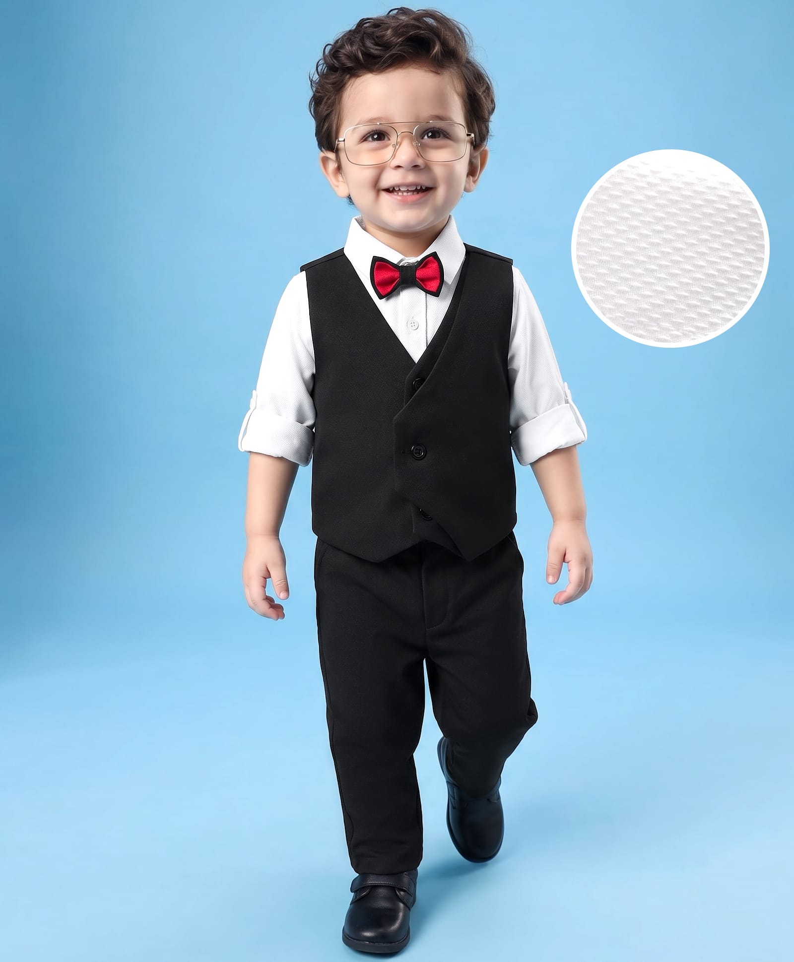 Babyhug Woven Full Sleeves Solid 3 Piece Party Suit With Bow - Black-image-44
