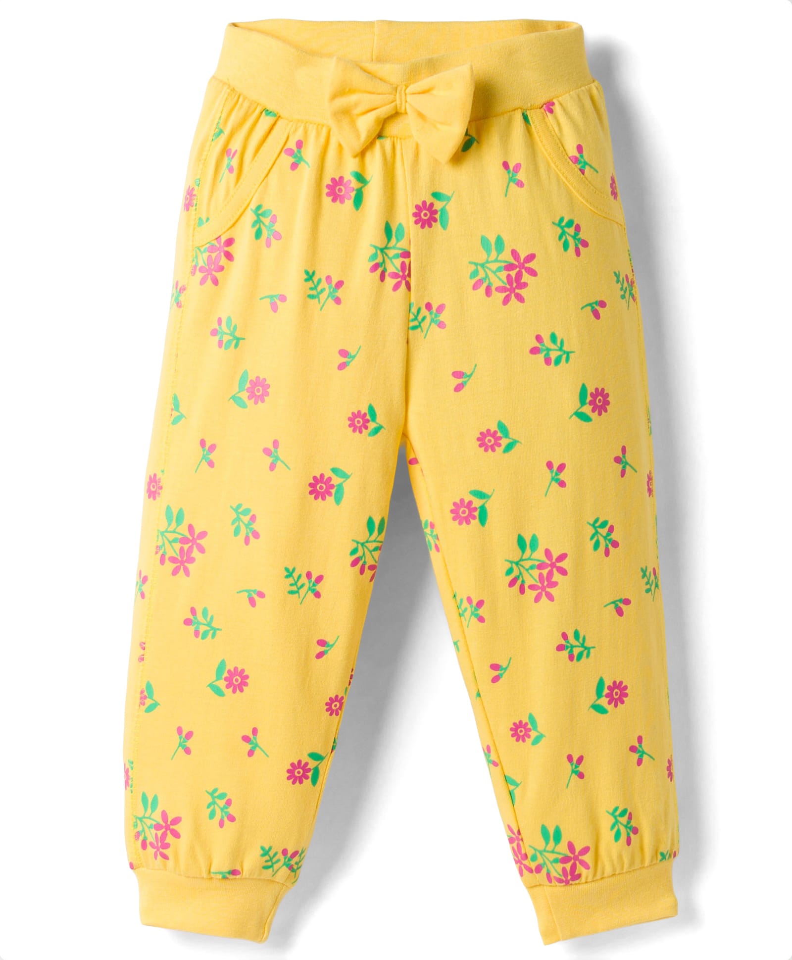 Doodle Poodle 100% Cotton Knit Full Length Lounge Pant With Floral Print & Bow Applique - Yellow-picture-15