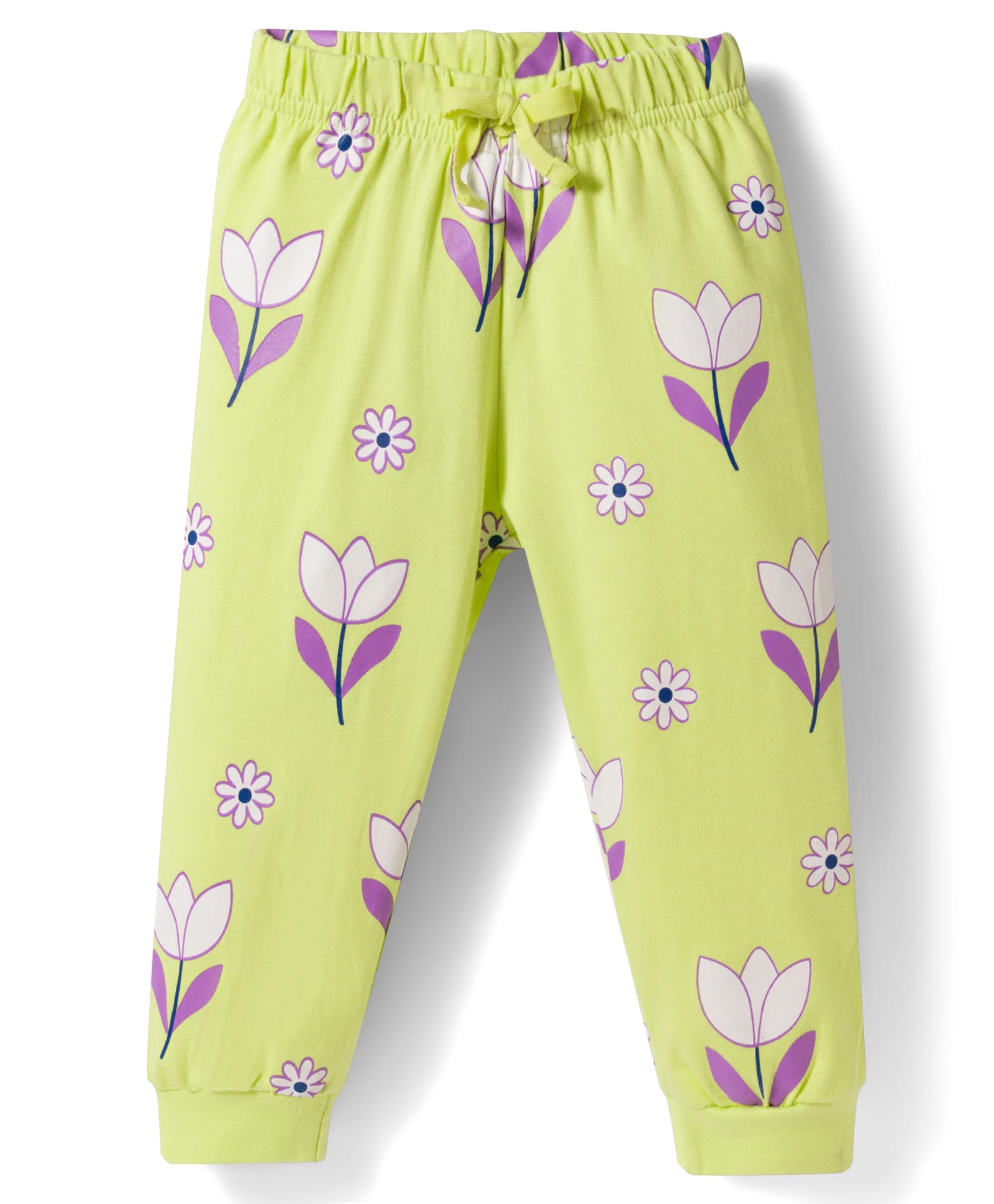 Doodle poodle 100% Cotton Knit Full Length Lounge Pant with Floral Print - Lime Green-picture-48