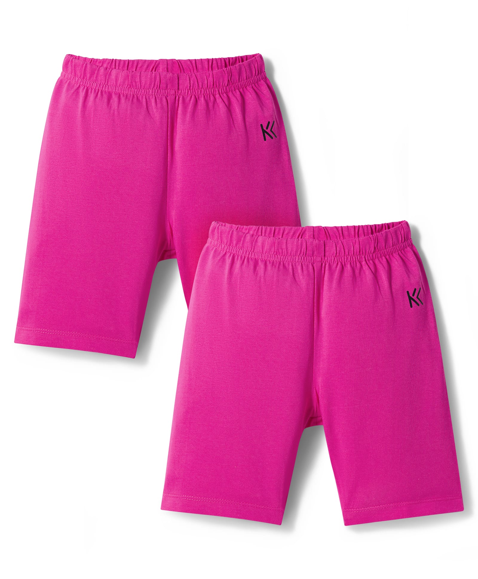 kookie kids india Kookie Kids Single Jersey Knit Mid Thigh Solid Cycling Shorts With Logo Print Pack Of 2 - Dark Pink-picture-27