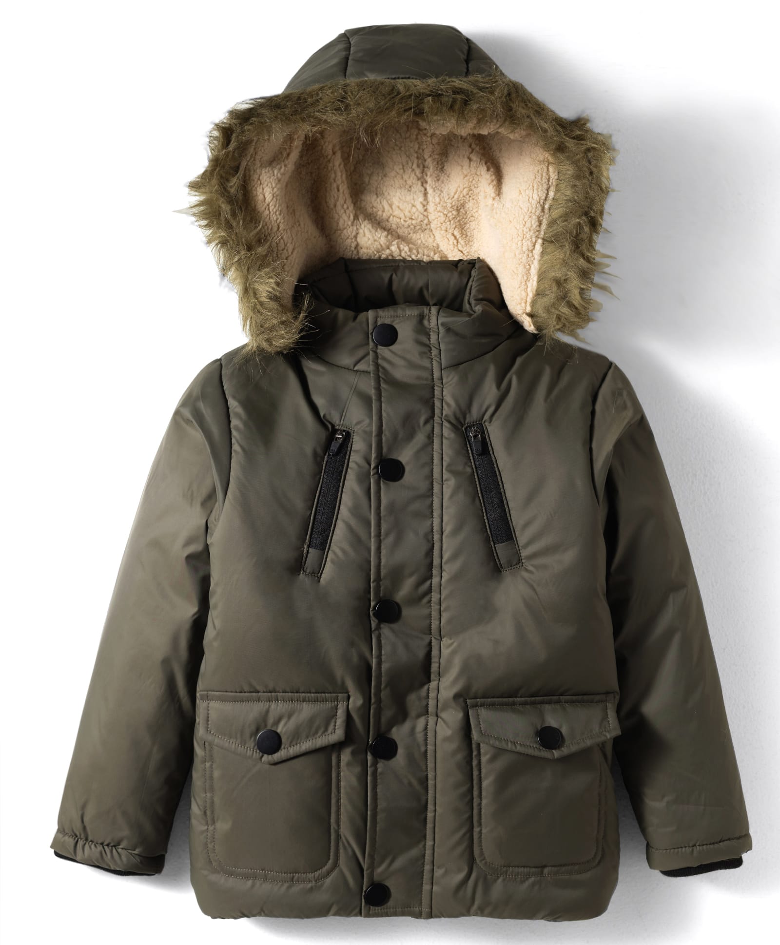 Yellow Apple Taffeta Woven Full Sleeves Solid Hooded Padded Jacket - Olive Green-picture-12