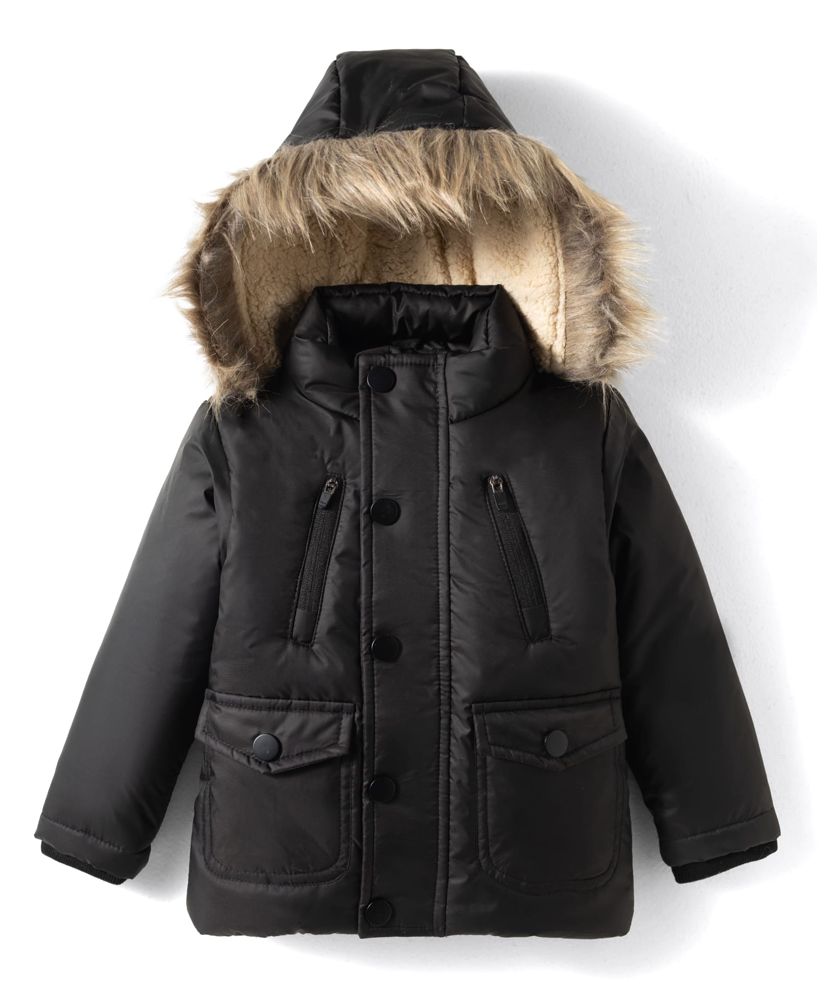 Yellow Apple Taffeta Woven Full Sleeves Solid Hooded Padded Jacket - Black-picture-14