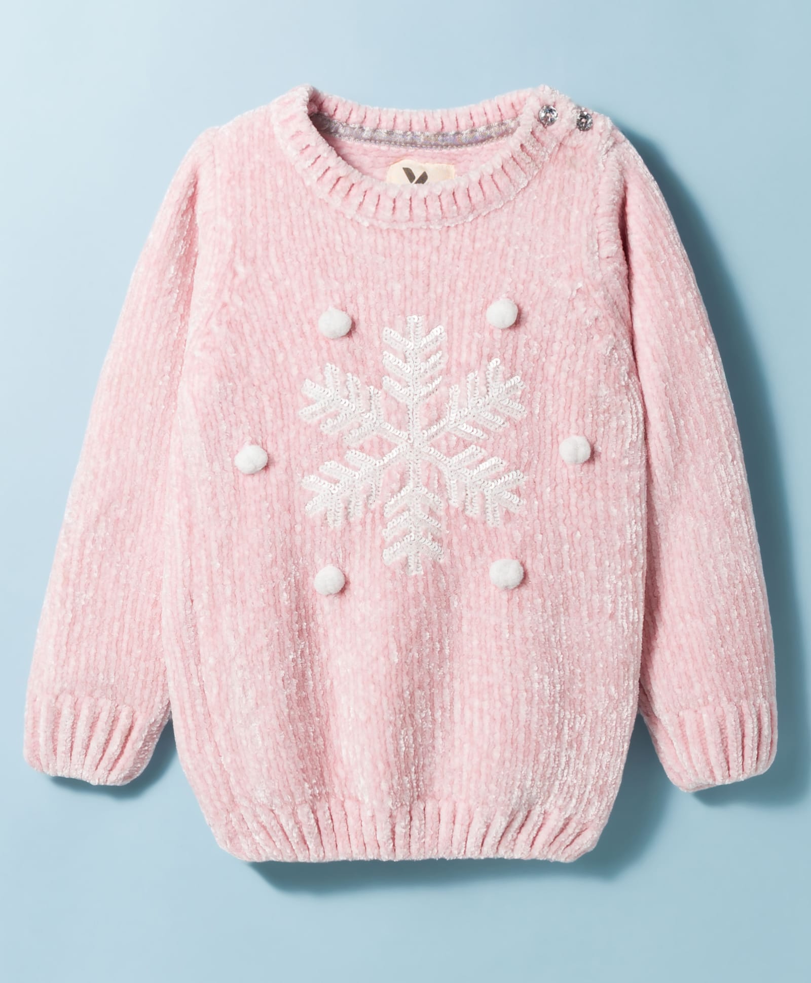 Yellow Apple Knit Full Sleeves Pullover Sweater With Sequin Detailing - Pink-picture-32