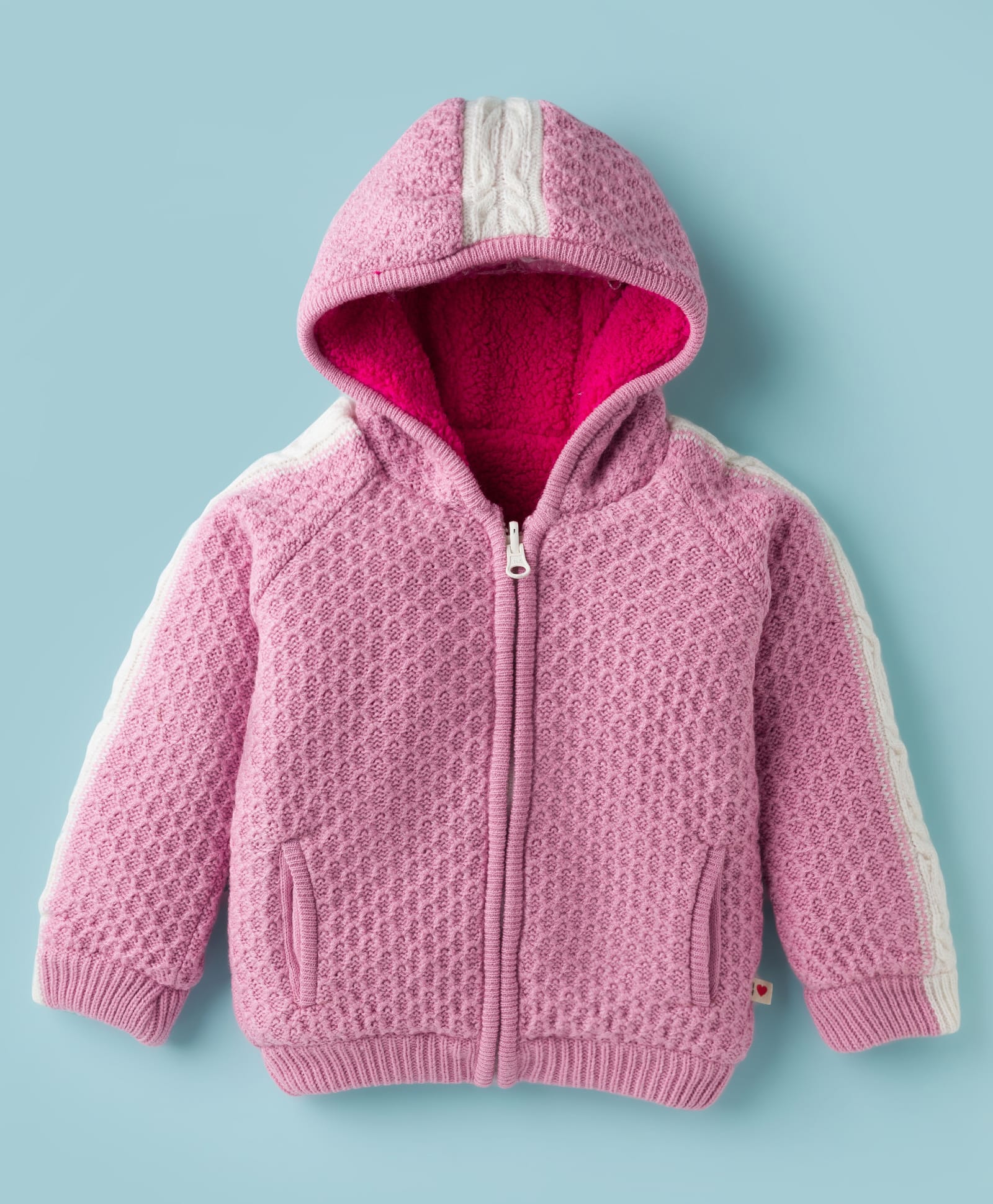 Yellow Apple Knit Full Sleeves Front Open Hooded Sweater with Cable Knit Design - Pink-picture-22