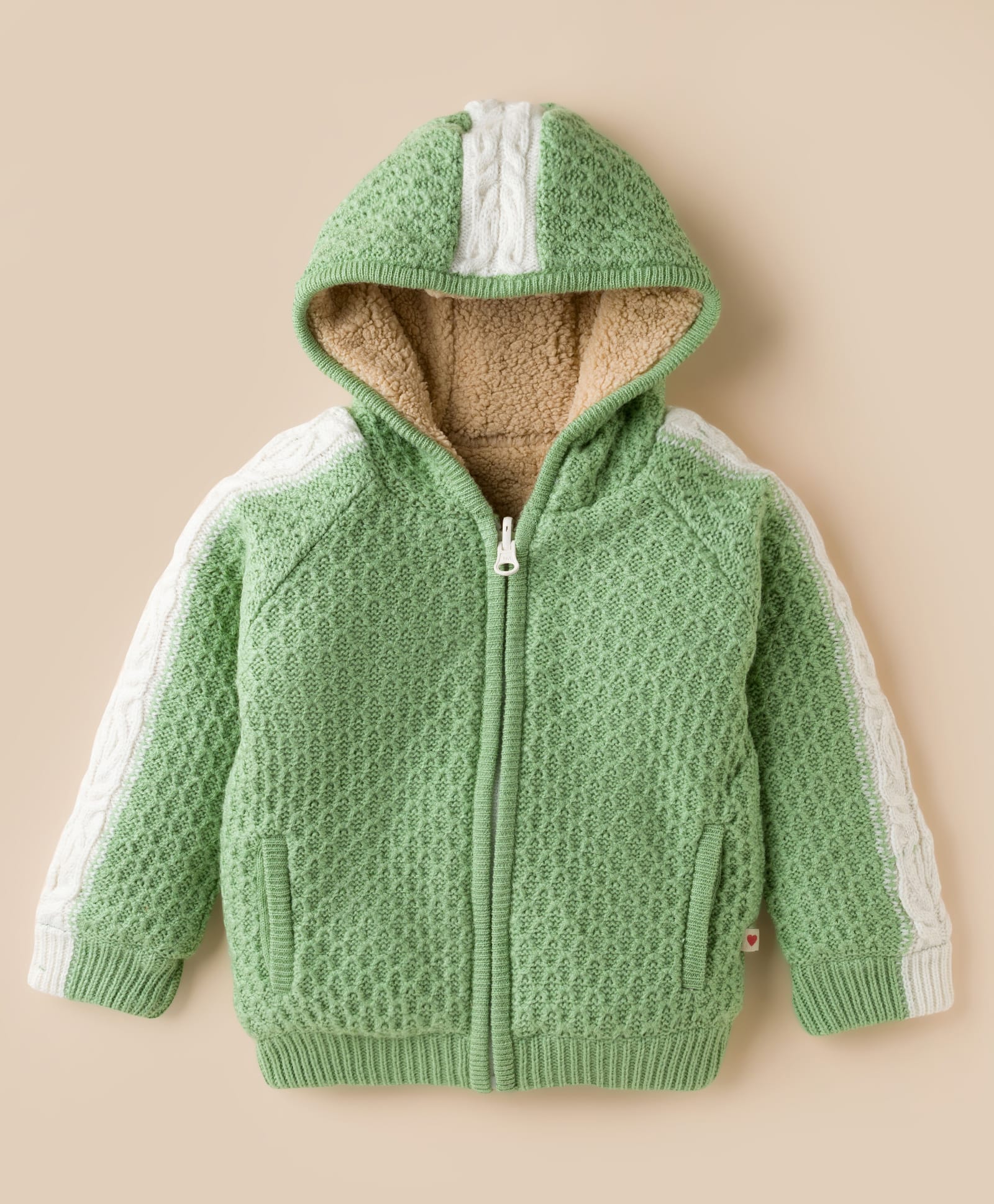 Yellow Apple Knit Full Sleeves Front Open Hooded Sweater with Cable Knit Design - Green-picture-29