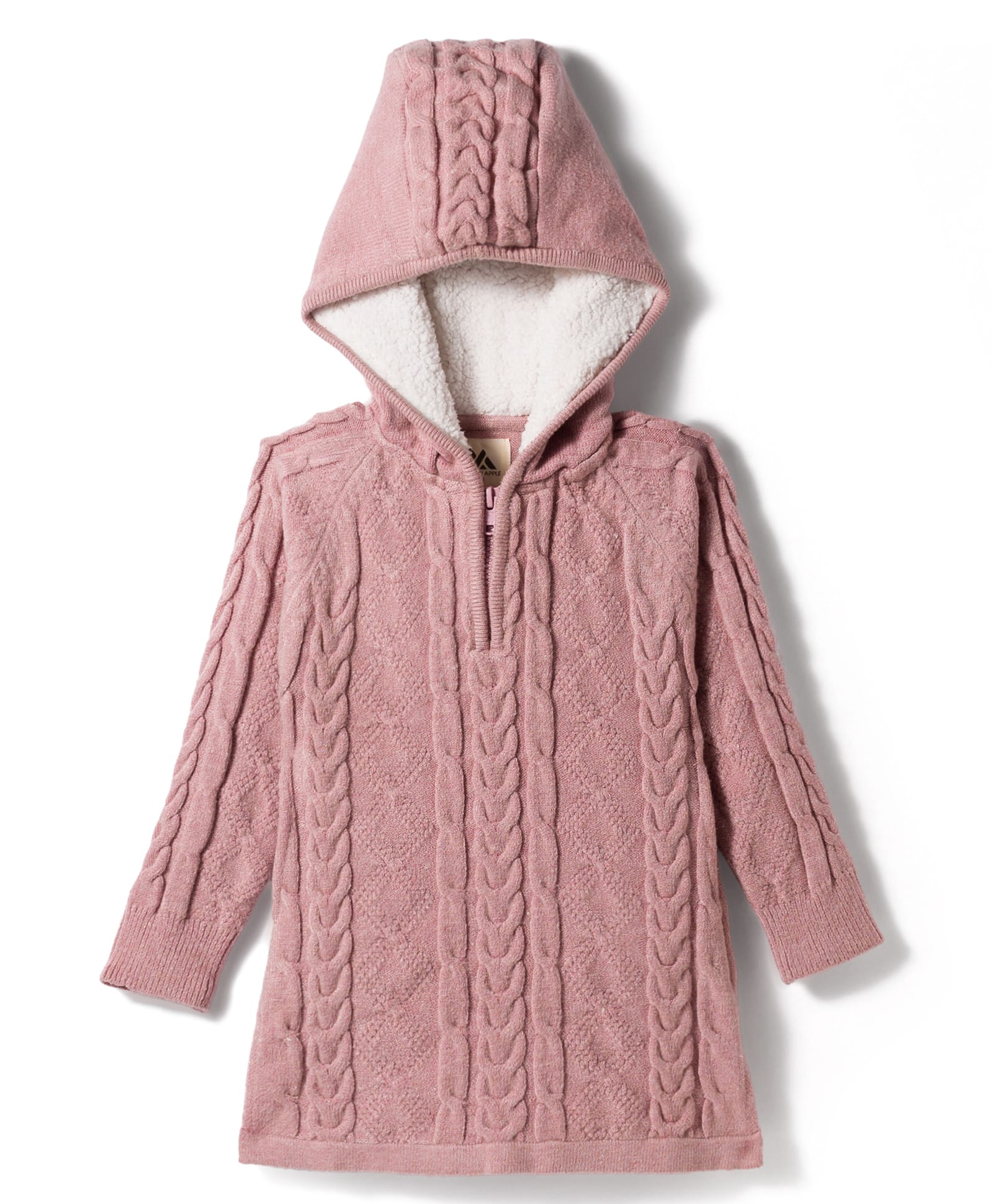 Yellow Apple Knit Full Raglan Sleeves Pullover Hooded Sweater with Cable Knit Design - Baby Pink