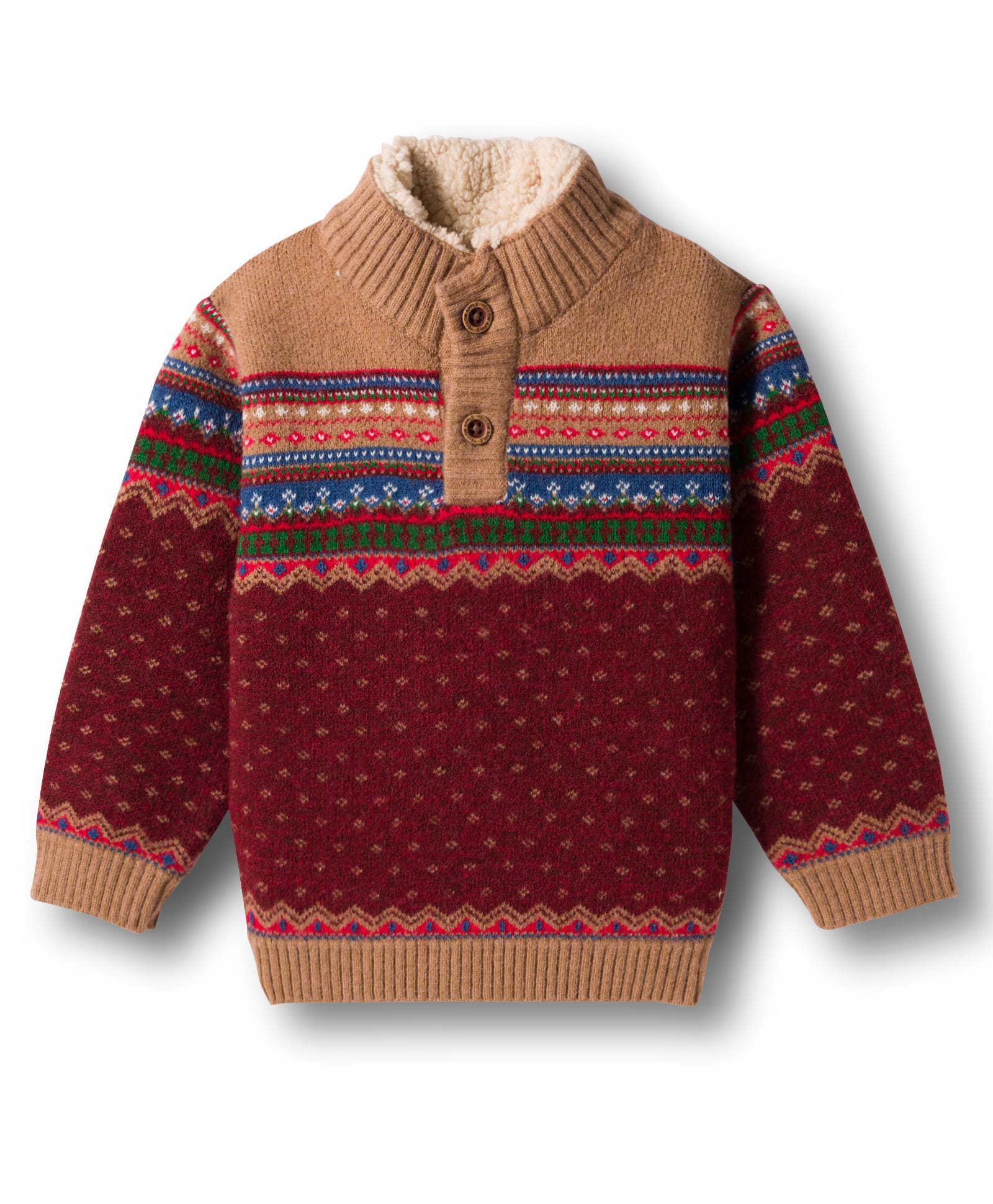 Yellow Apple Knit Full Sleeves Pullover Sweater with Floral Design - Brown