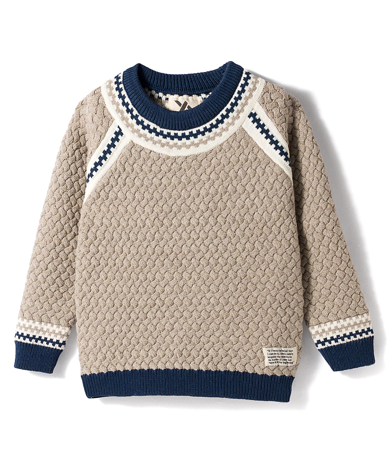 Yellow Apple Knitted Full Raglan Sleeves Solid Pullover Sweater - Beige-picture-27