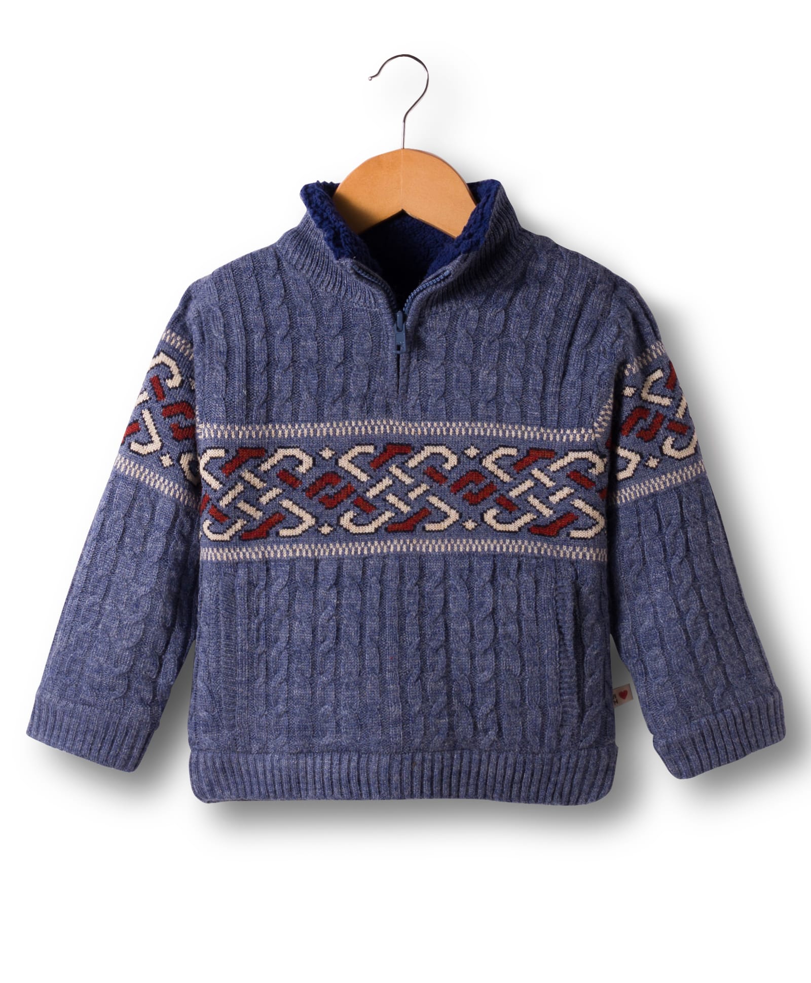 Yellow Apple Knit Full Sleeves Pullover Sweater with Cable Knit Design - Blue-picture-17