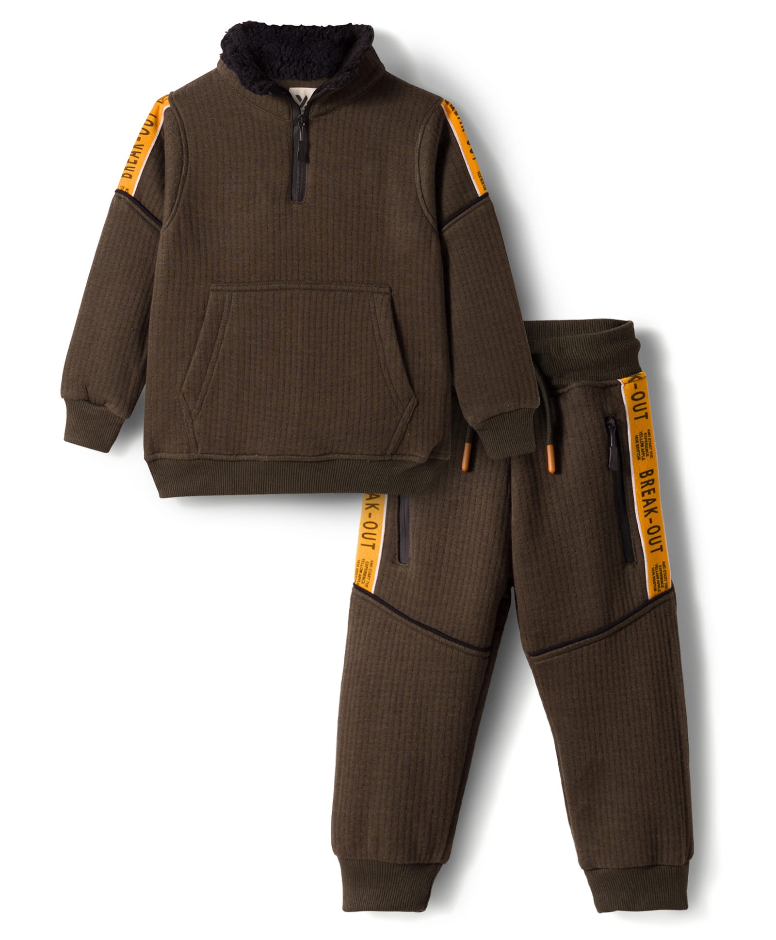 Yellow Apple Knit Full Sleeves Cut N Sew Sweatshirt With Kangaroo Pockets & Joggers Pant Winter Wear Set - Olive Green-image-17