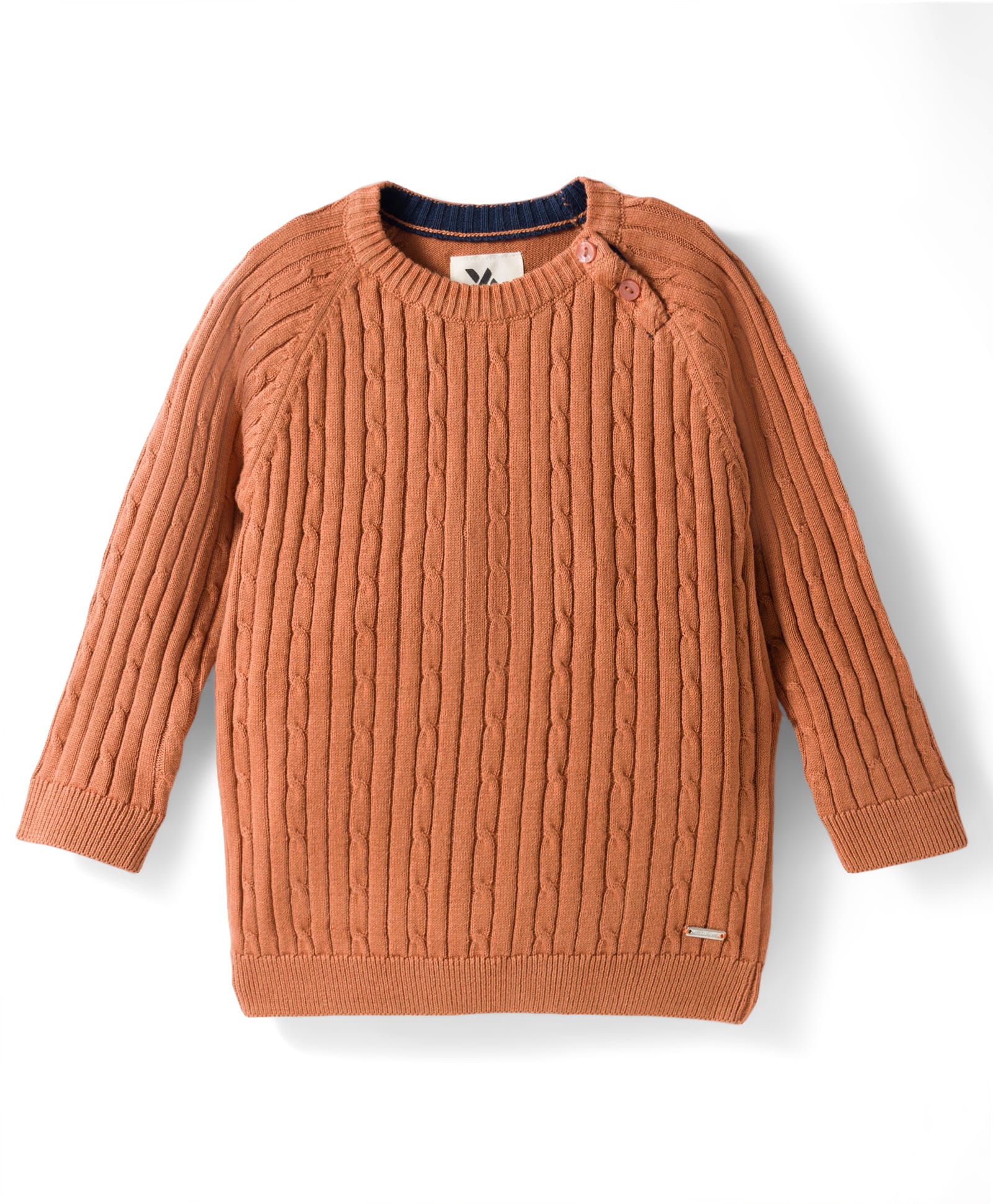 Yellow Apple Knit Full Raglan Sleeves Pullover Sweater with Cable Knit Design - Brown-picture-37