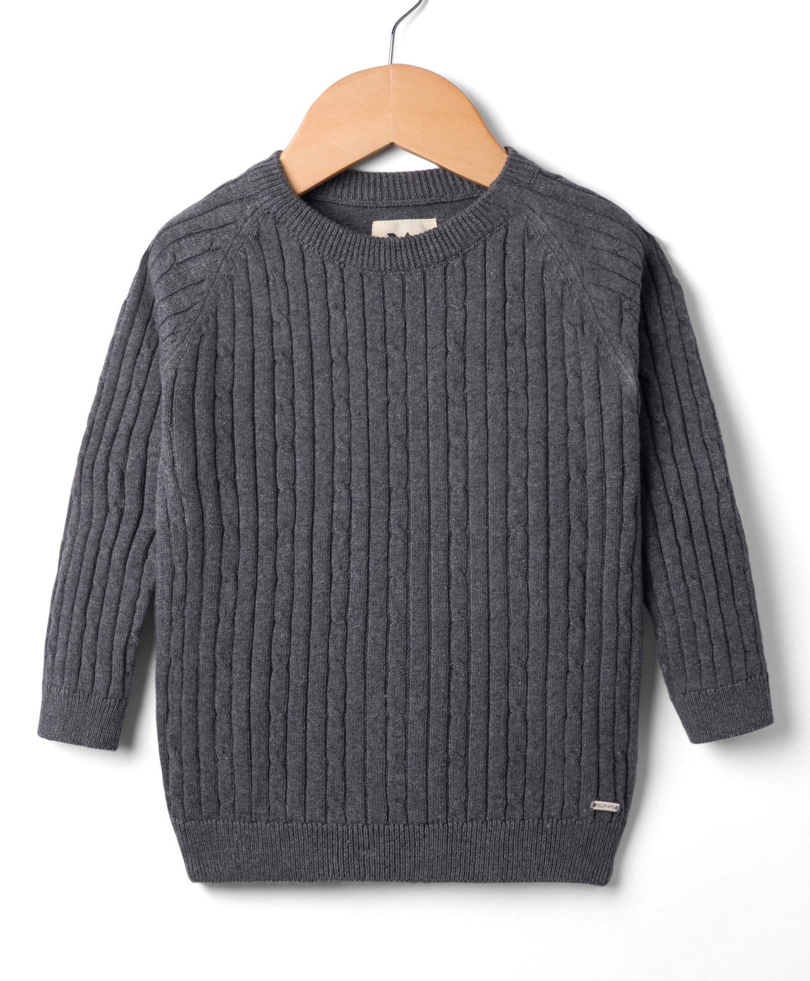 Yellow Apple Knit Full Raglan Sleeves Pullover Sweater with Cable Knit Design - Grey-image-24