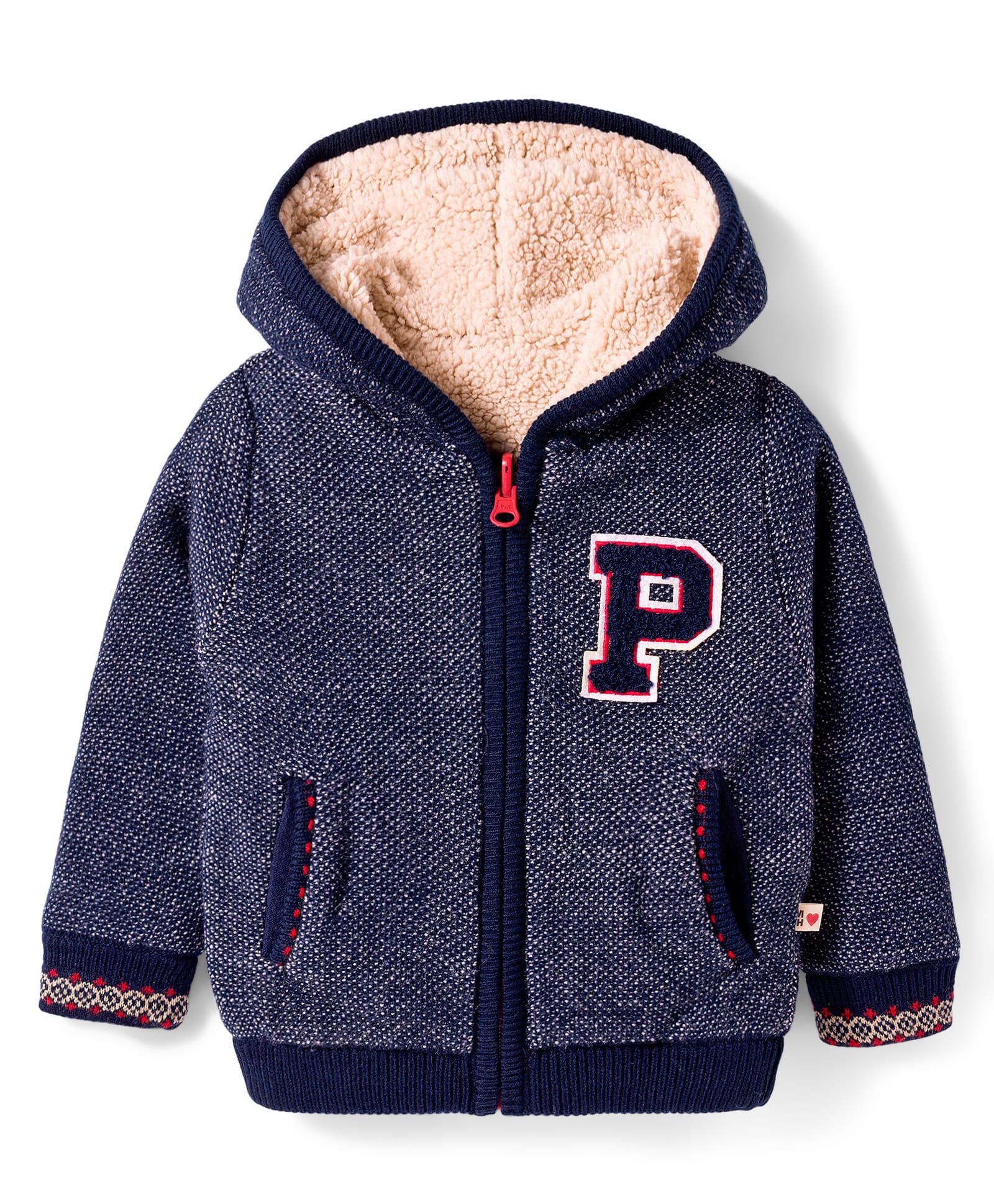 Yellow Apple Knit Full Sleeves Solid Color Hooded Front Open Sweater with P Patch - Navy Blue-image-25