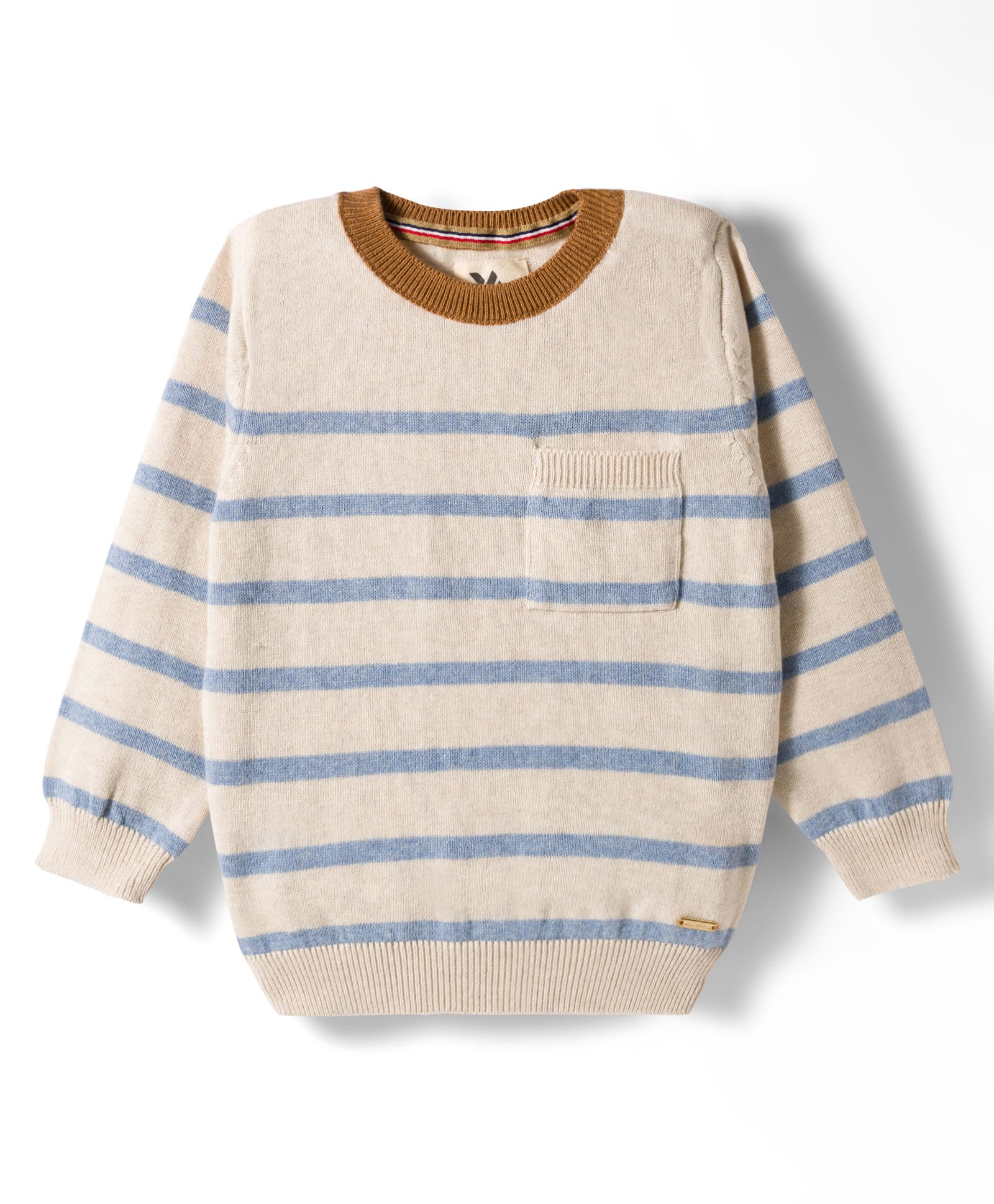 Yellow Apple Knit Full Sleeves Striped Pullover Sweater - Beige-picture-25