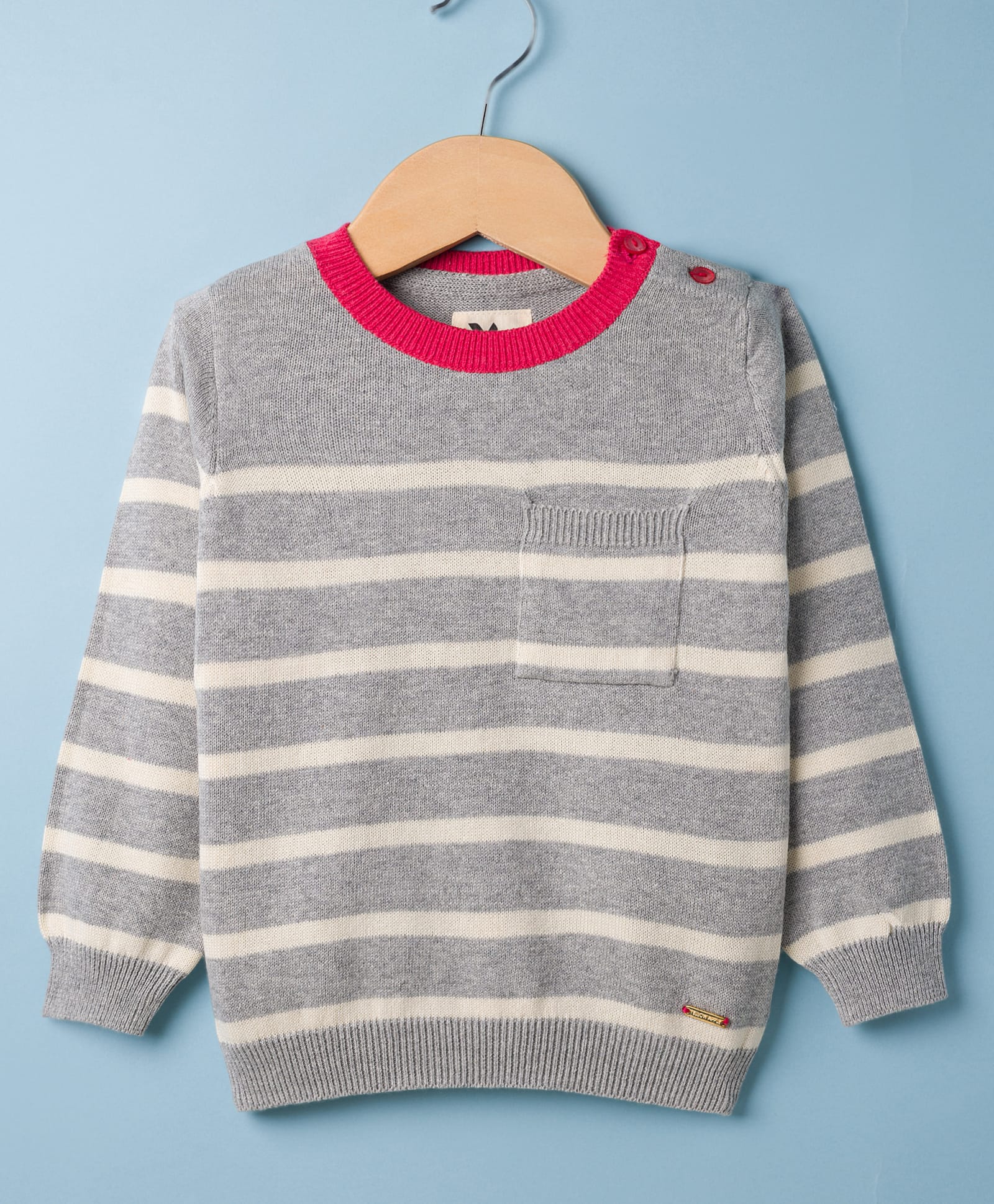 Yellow Apple Knit Full Sleeves Striped Pullover Sweater - Grey-image-39
