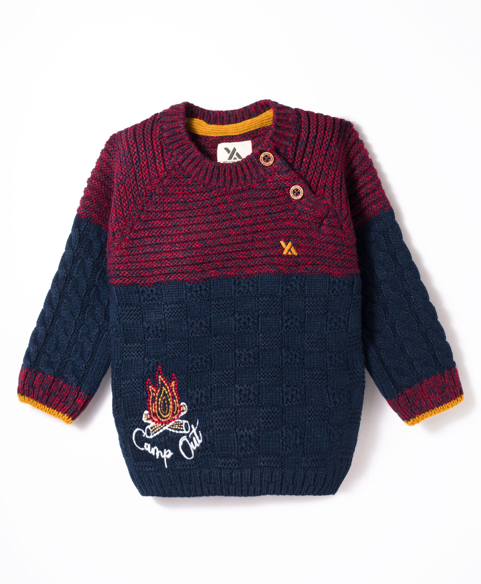 Yellow Apple Knit Full Sleeves Pullover Sweater with Camp Out Design - Navy Blue-picture-33