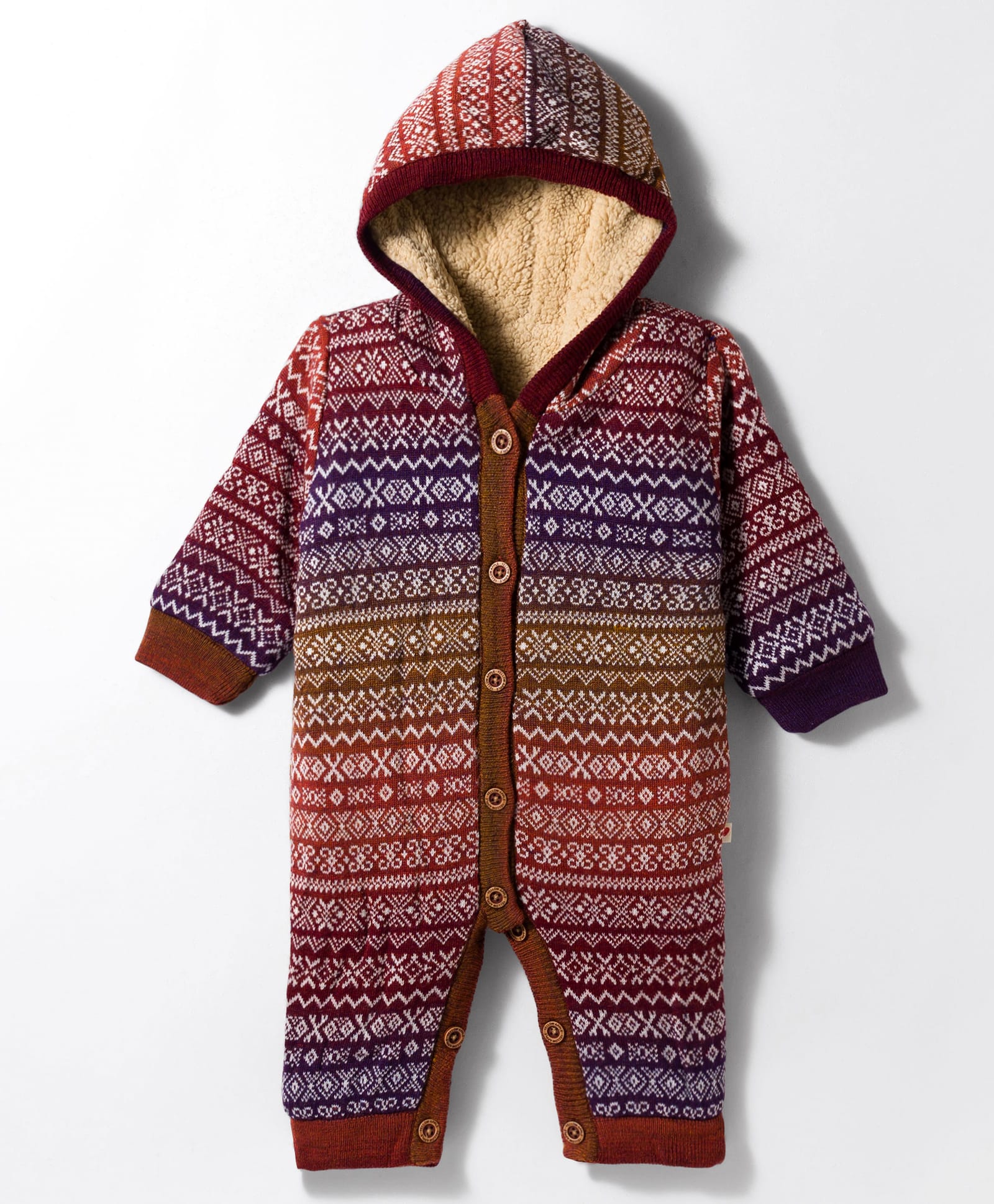 Yellow Apple Knit Full Sleeves Hooded Winter Wear Onesie with Design - Rust Orange-image-27