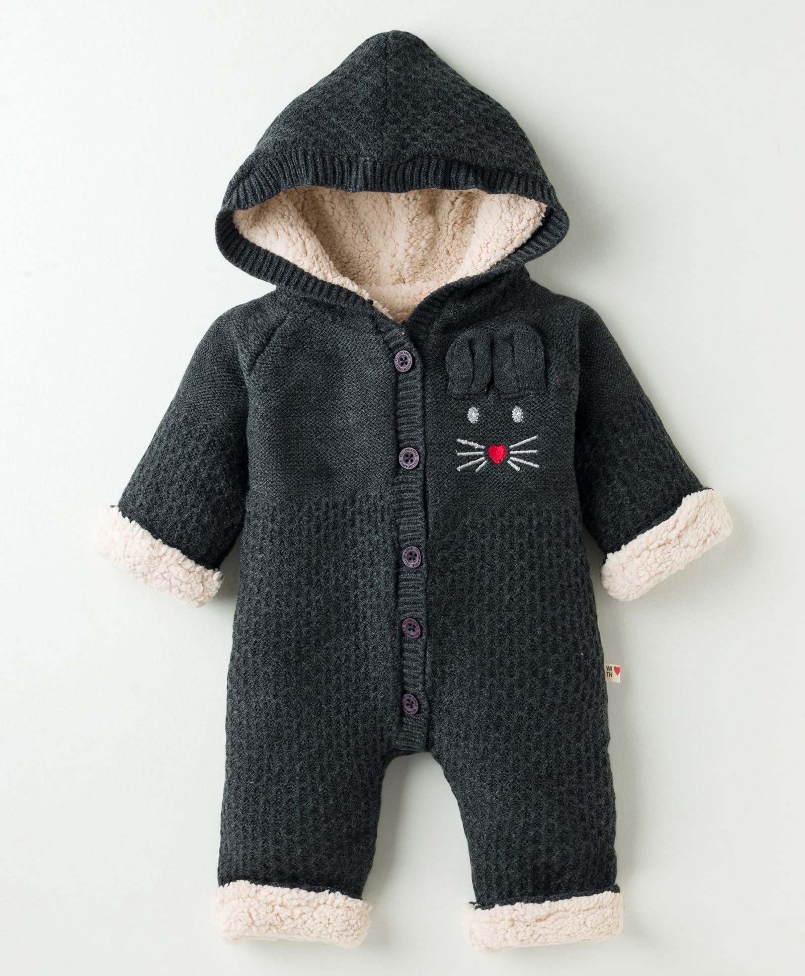 Yellow Apple Knit Full Sleeves Winter Wear Hooded Romper With Heart Embroidery - Grey-image-41