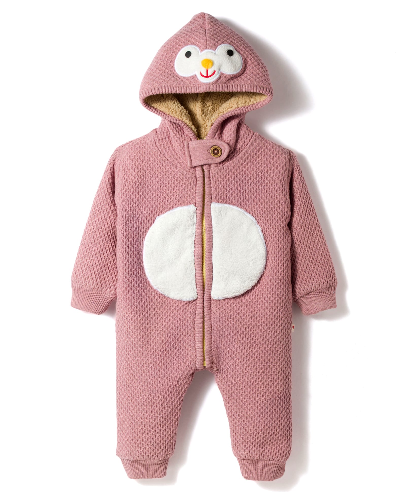 Yellow Apple Knit Full Sleeves Hooded Winter Wear Romper with Bear Embroidery - Baby Pink-image-28