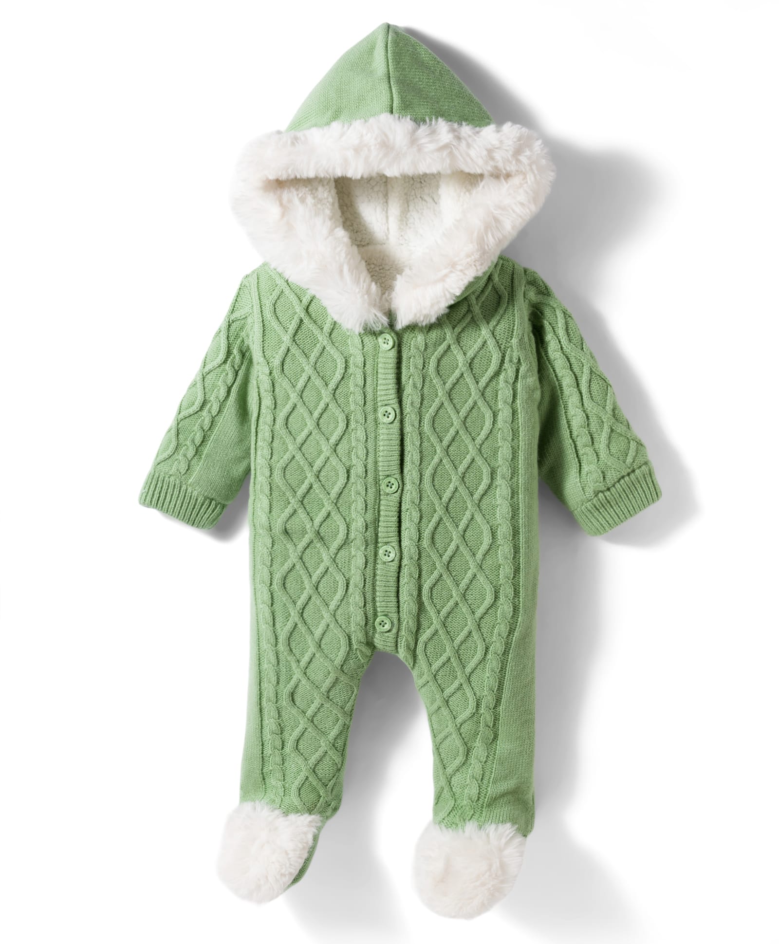 Yellow Apple Knit Full Sleeves Hooded Winter Wear Romper with Cable Knit Design - Green-picture-26