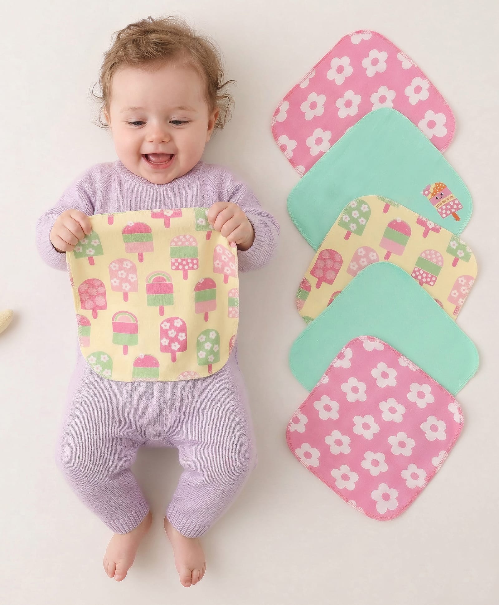 Babyhug Terry Knit Face & Hand Towel With Floral Print Pack Of 6 L 24 x B 24 cm- Multicolour-image-40