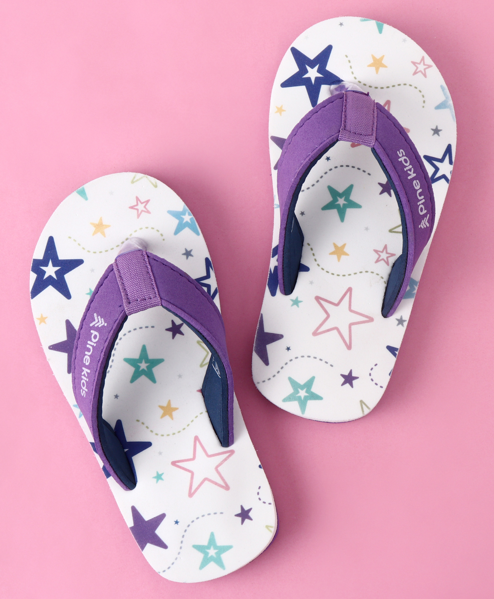 Pine Kids Slip On Star Printed Flip Flops - White & Purple-picture-22