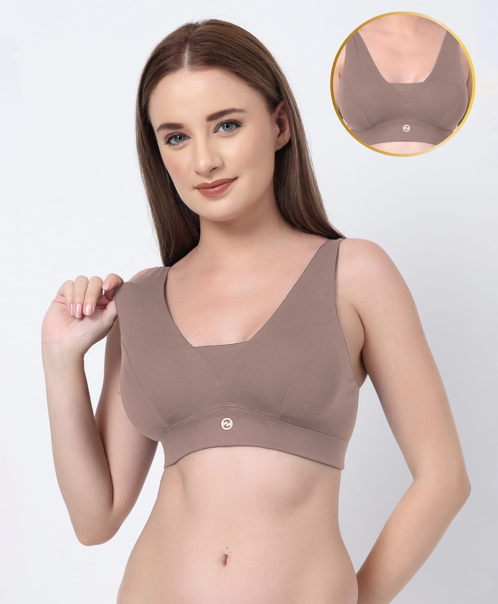 Zelena Lenzing Modal Knit Solid Padded Maternity Bra With Front Open Nursing Access - Brown-image-16