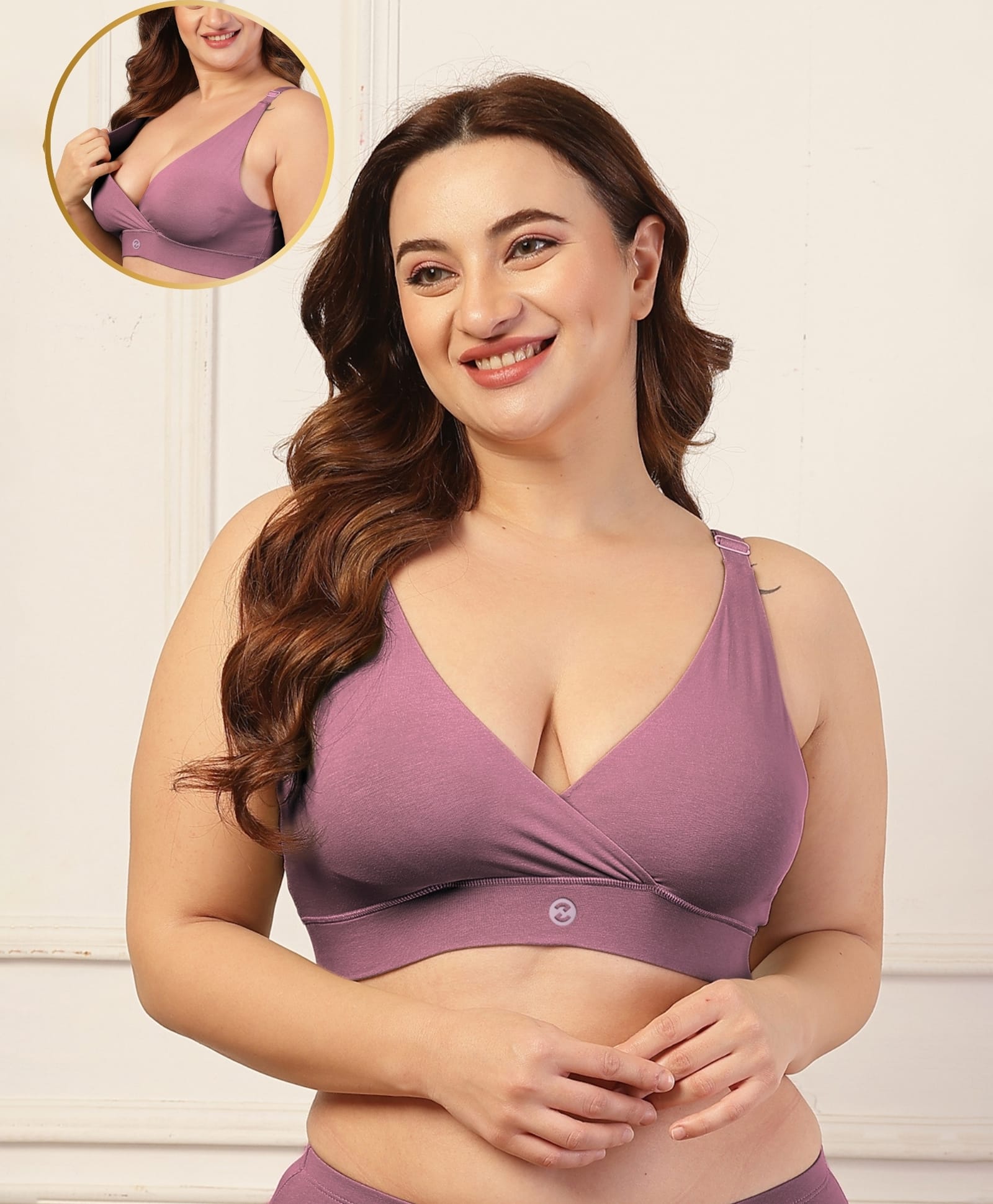 Zelena 90% Cotton 10% Elastane Knit Solid Non-Padded Maternity Bra With Front Open Nursing Access - Onion-picture-17