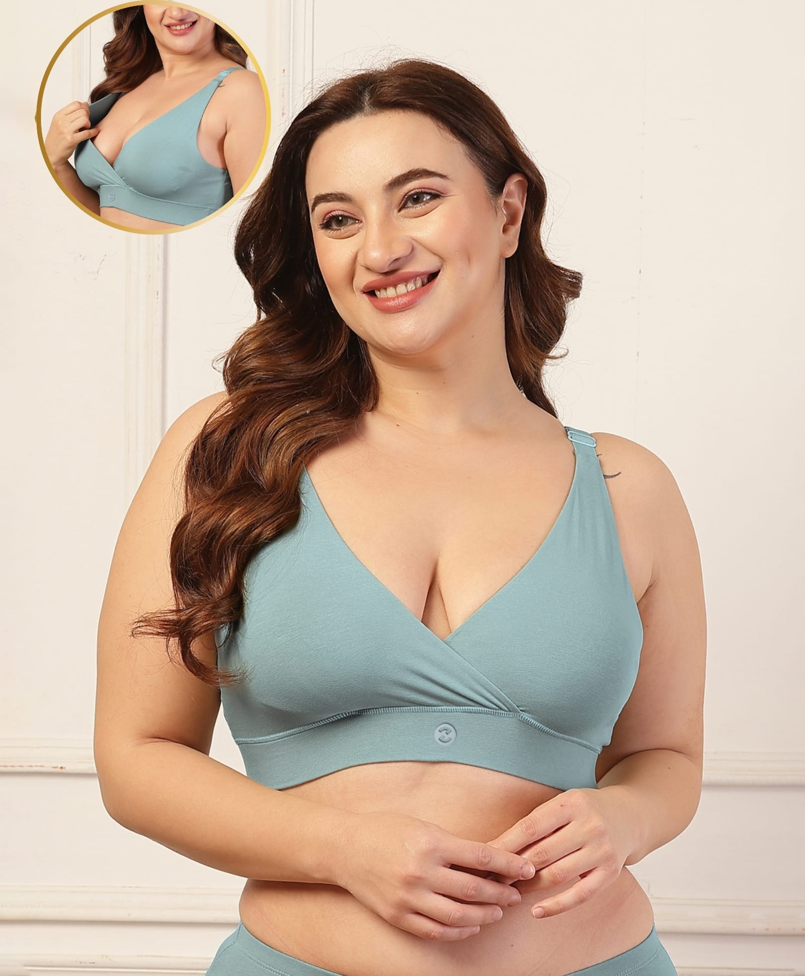 Zelena 90% Cotton 10% Elastane Knit Solid Non-Padded Maternity Bra With Front Open Nursing Access - Mint-image-46