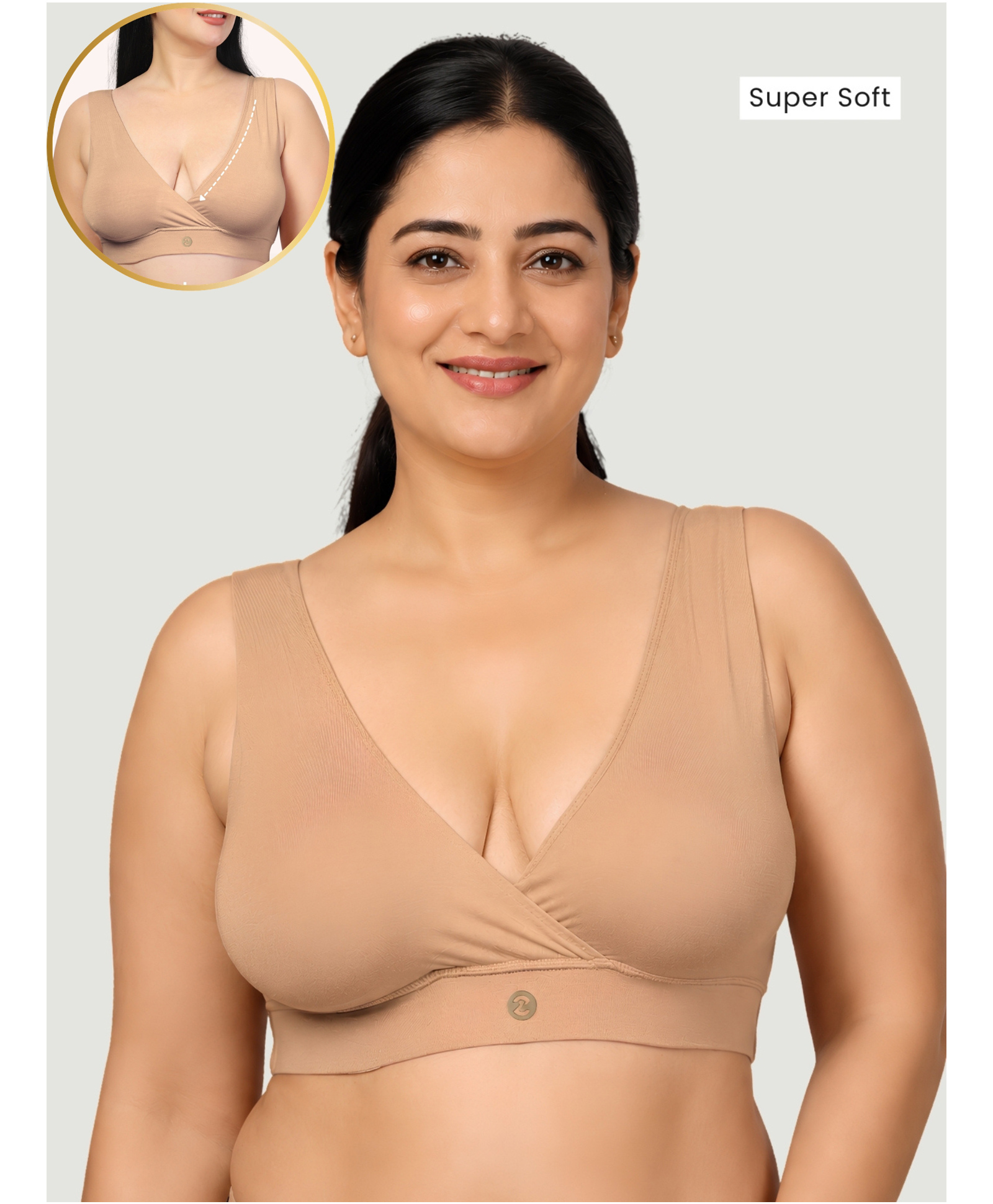 Zelena 92% Modal 8% Elastane Knit Solid Maternity Bra - Dark Skin-picture-41