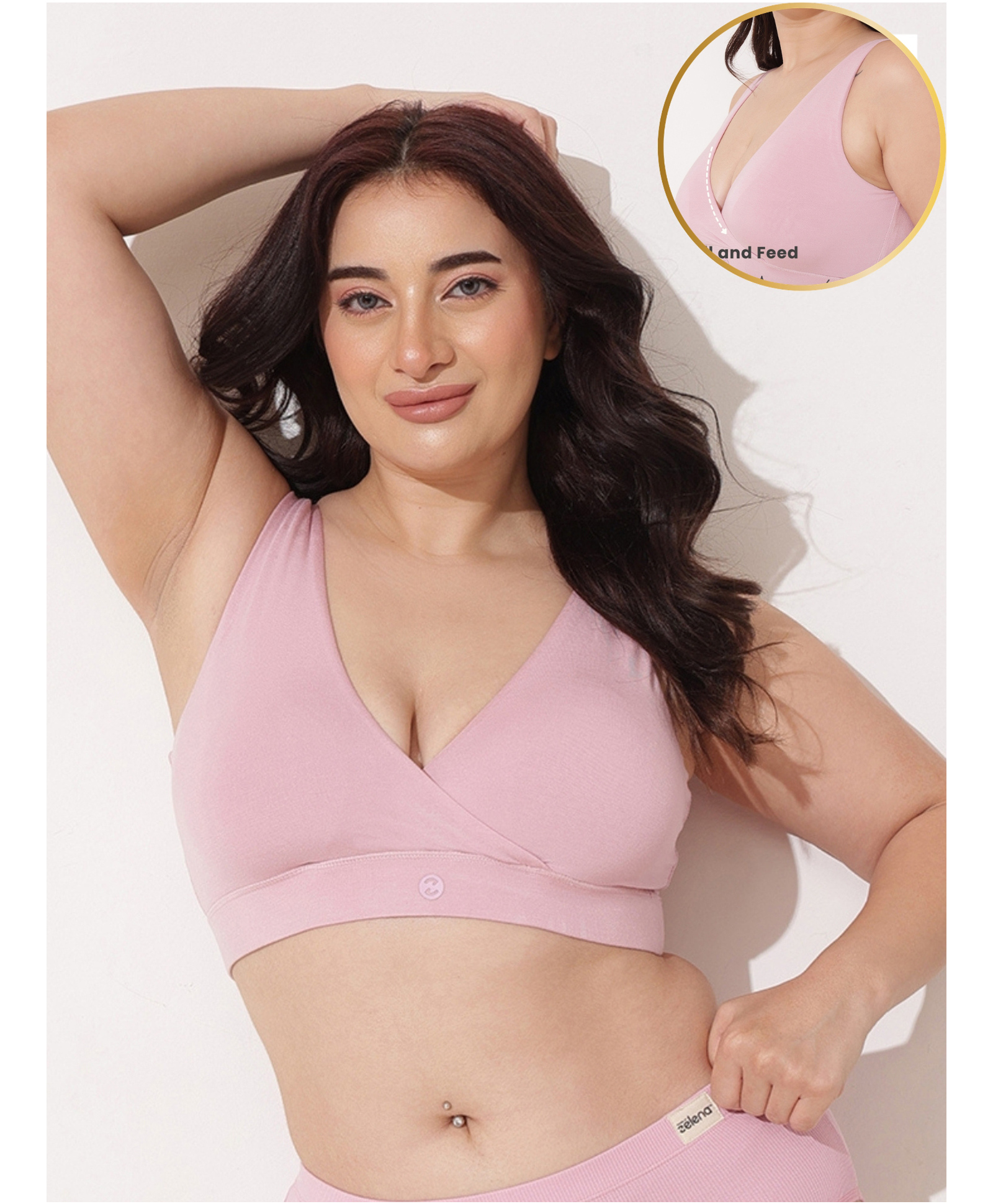 Zelena 92% Modal 8% Elastane Knit Solid Maternity Bra - Light Pink-picture-20