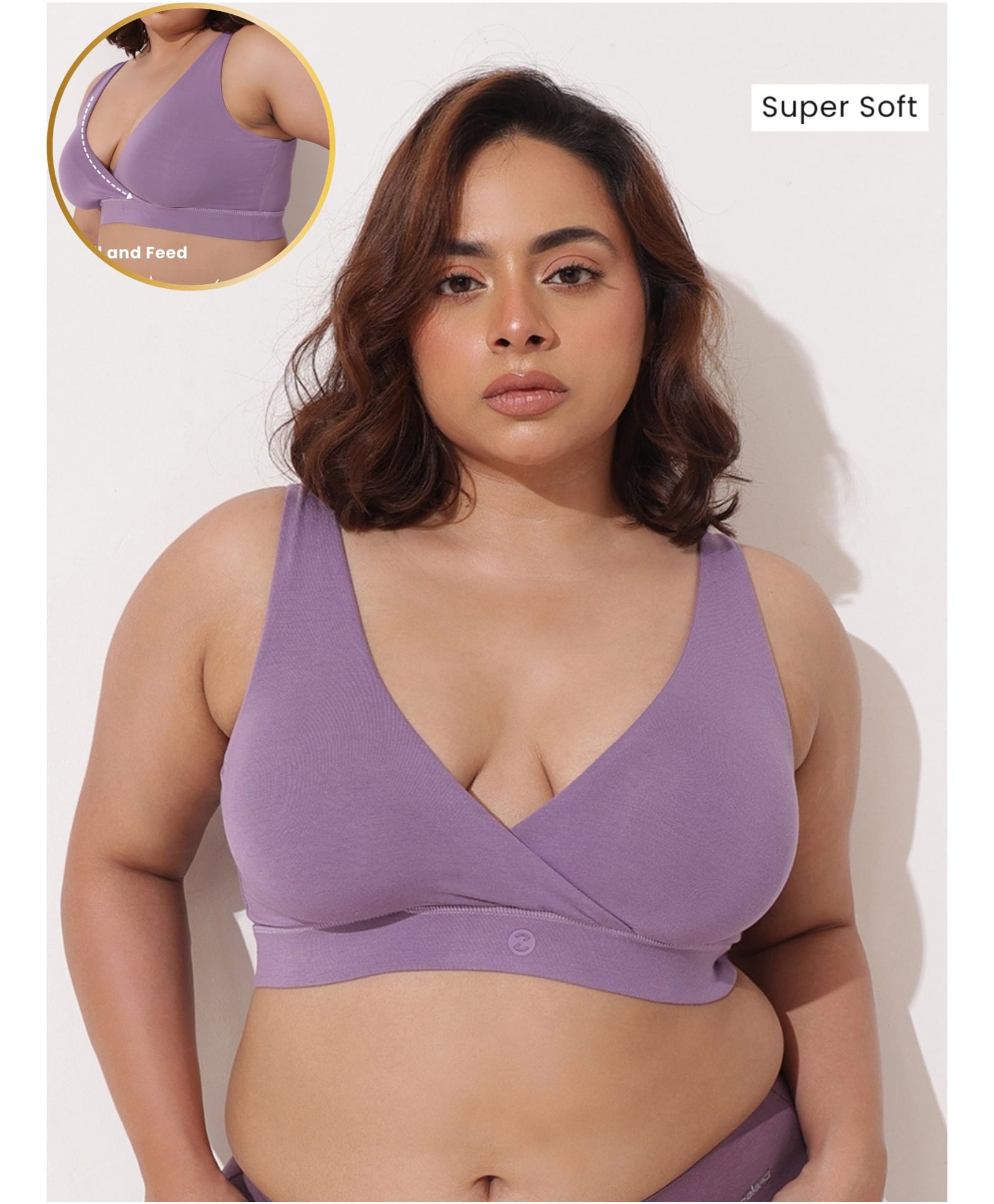 Zelena 95% Modal 5% Elastane Knit Solid Maternity Bra With Front Open Nursing Access - Lavender-picture-25