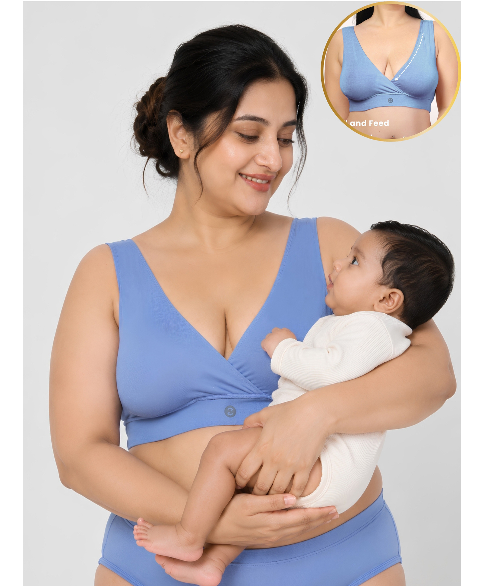 Zelena 95% Modal 5% Elastane Knit Solid Maternity Bra With Front Open Nursing Access - Blue-picture-21
