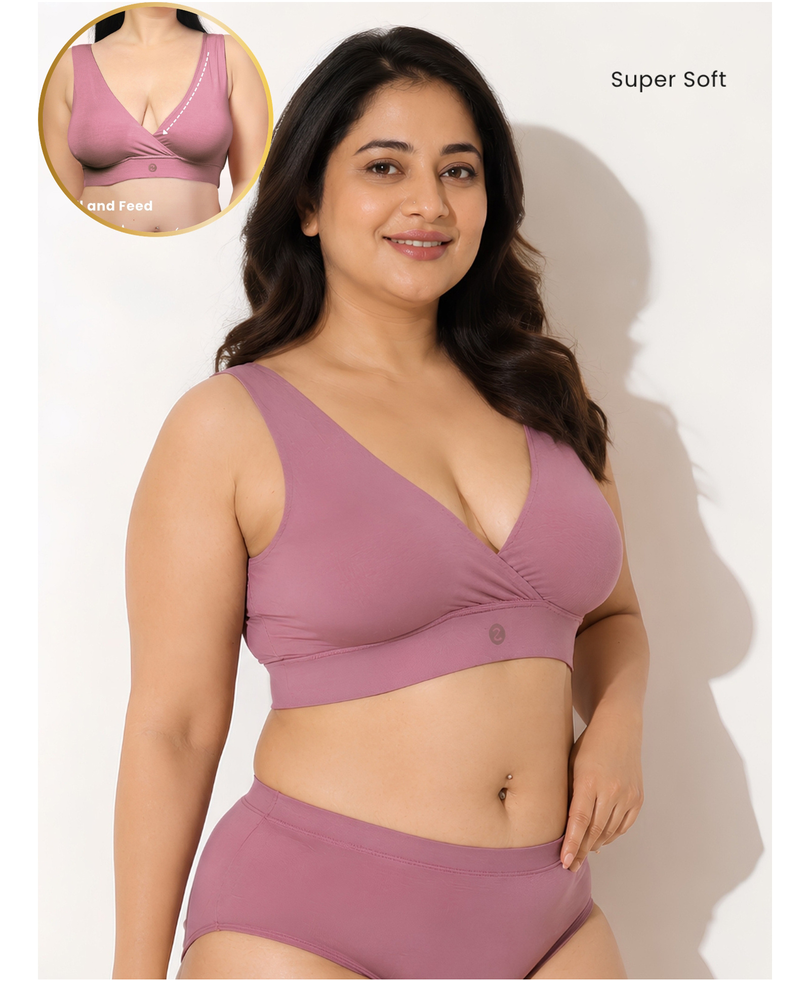 Zelena 95% Modal 5% Elastane Knit Solid Maternity Bra With Front Open Nursing Access - Wine-picture-10