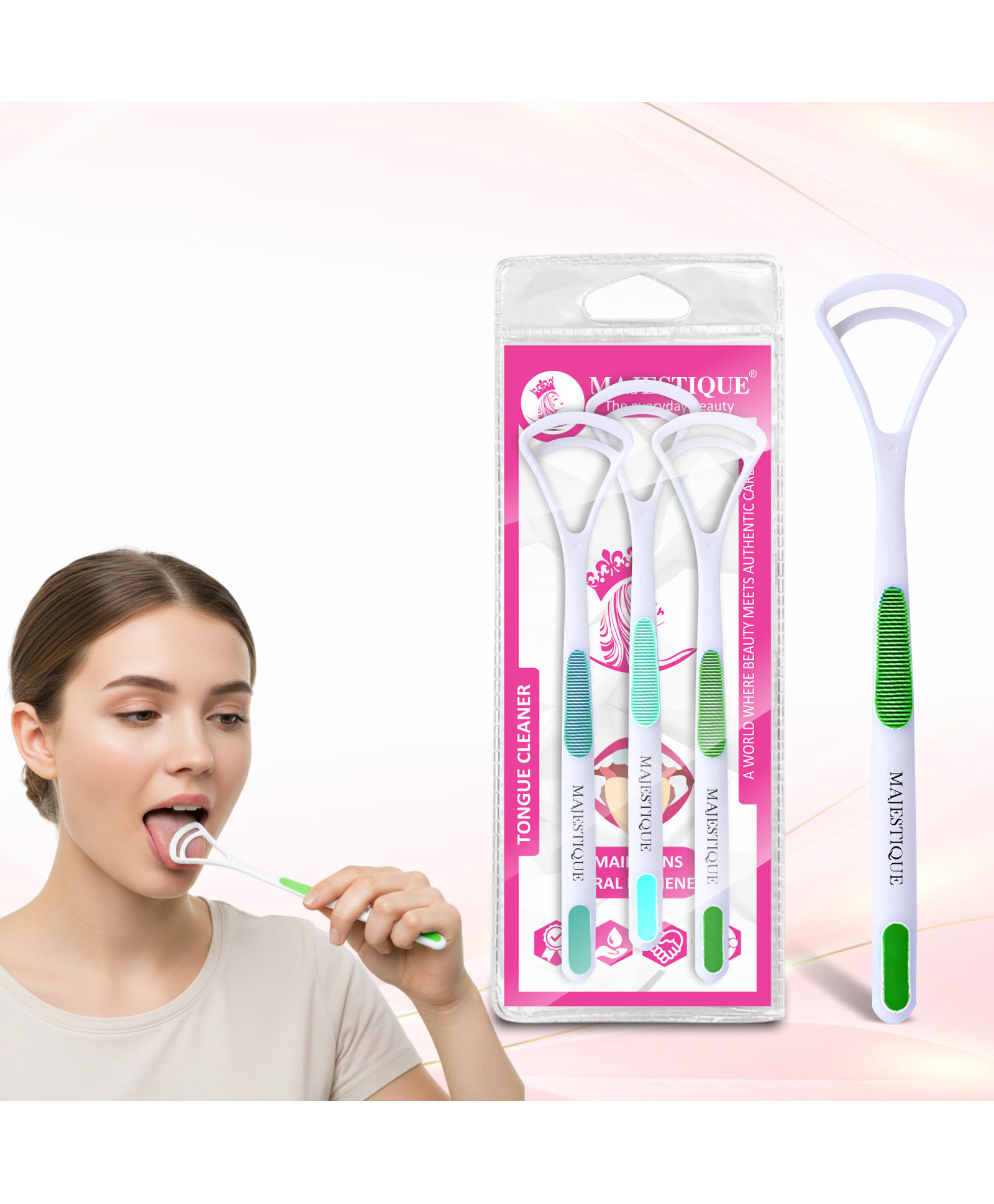 Majestique Tongue Cleaner, Flexible, Effective Tongue Cleaner for Adults Children- 3Pcs/Multicolour-image-33
