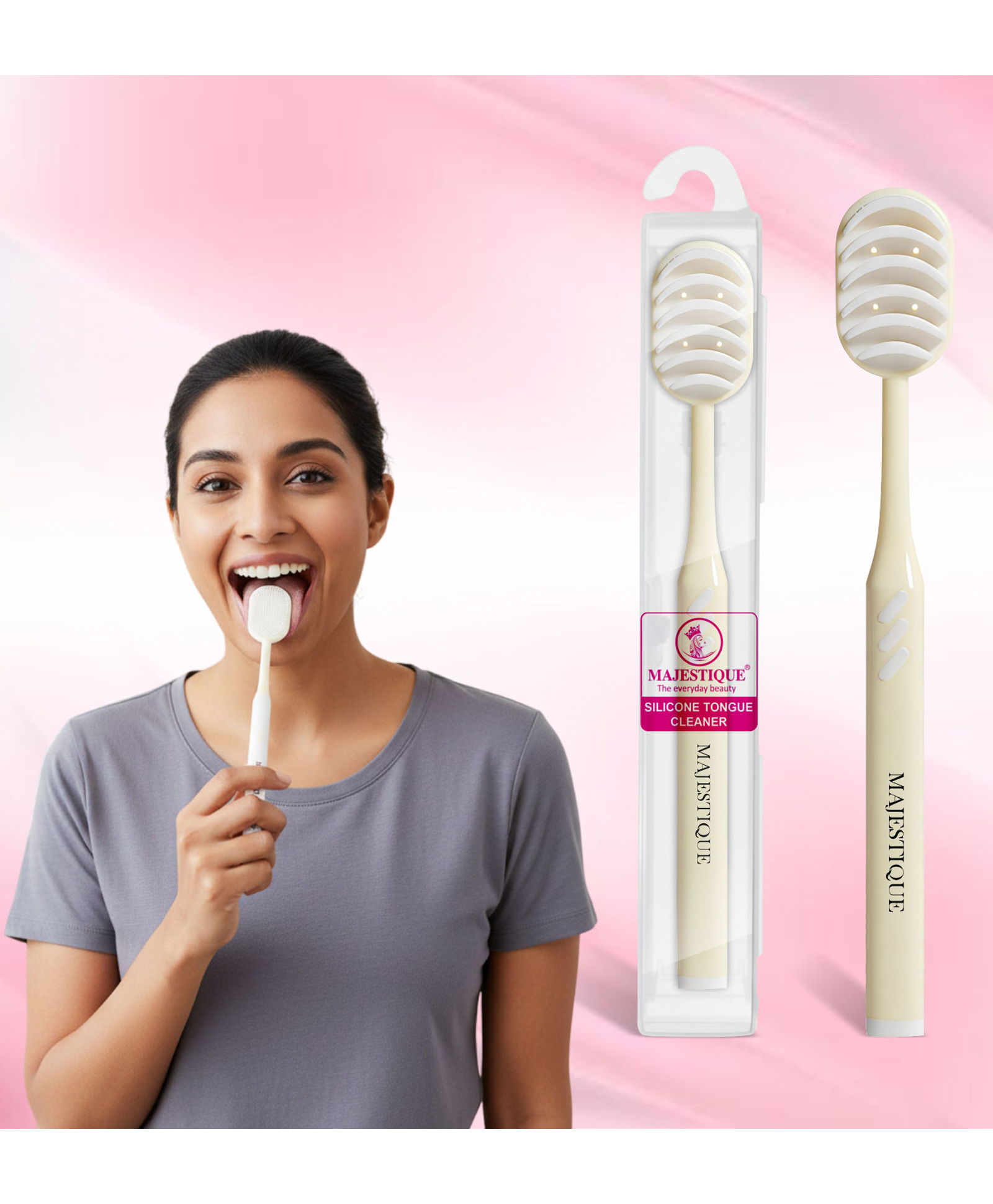 Majestique Tongue Cleaner, Soft Silicone Tongue Cleaner for Adults - 1Pc/Multicolour-picture-22