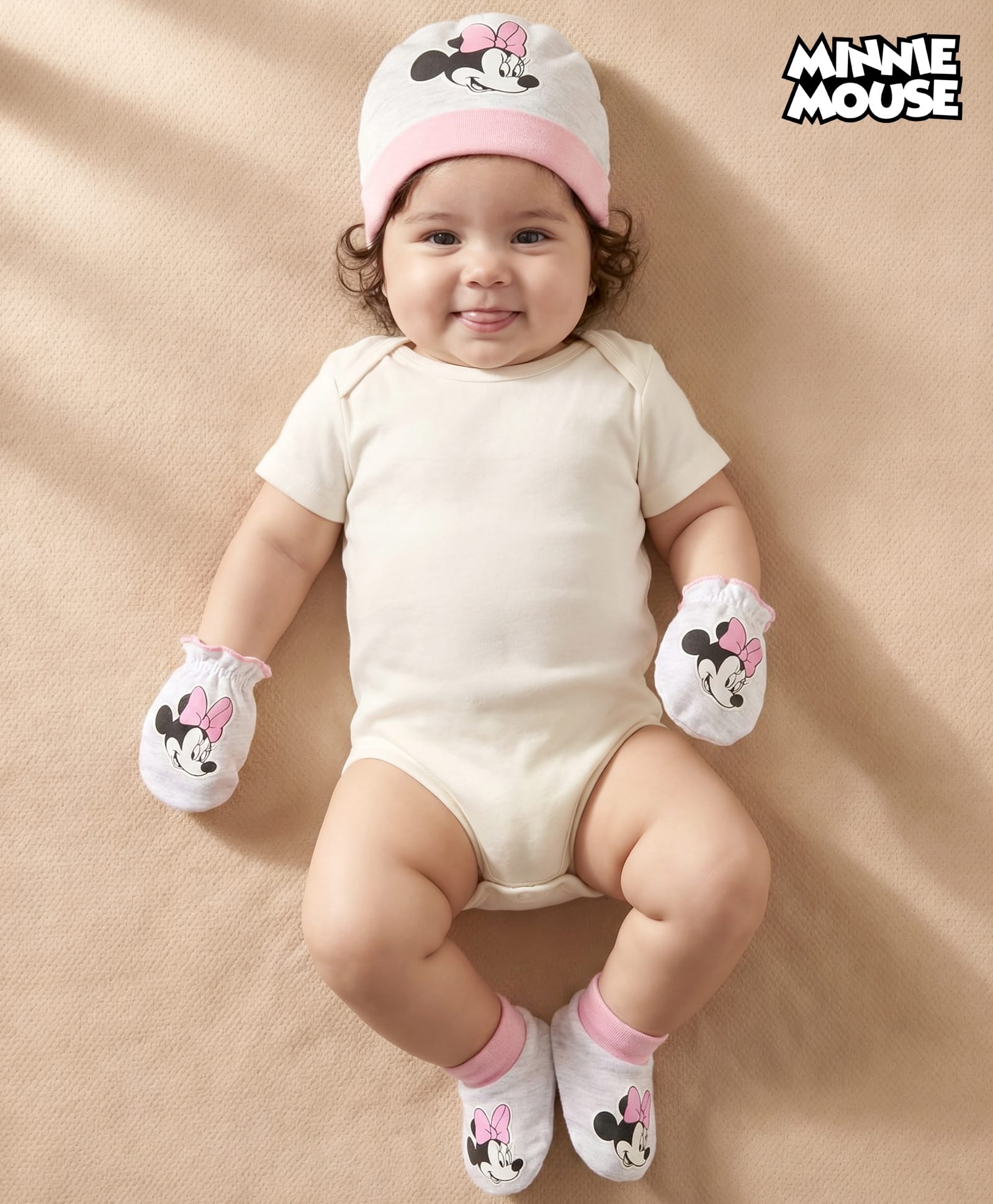 Babyhug Disney Interlock Knit Cap Mittens & Booties Set with Minnie Mouse Graphic Grey - Diameter 17.5 cm-picture-24