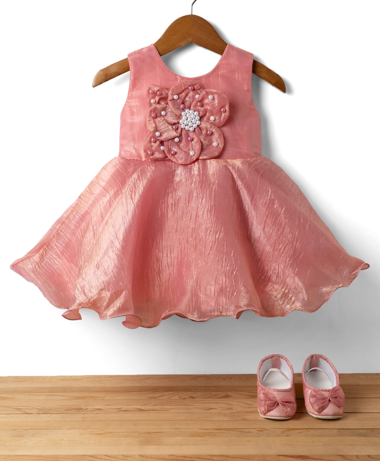 Bluebell Satin Woven Sleeveless Flared Party Dress & Booties With Floral Applique - Pink-image-45
