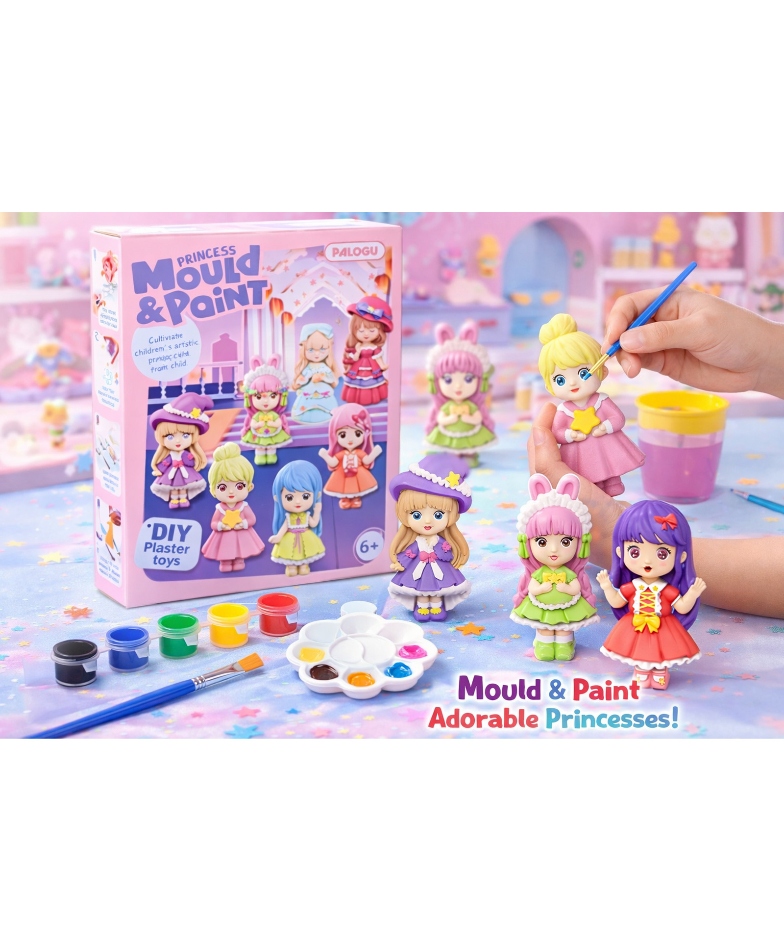 SUPER TOY Activities DIY Mould and Paint Craft kit, Paint Your Own Doll Painting Kit Plaster Figurine Set with Pigments Palette & Mold Art & Craft Set-Educational Toys for 3 Year+ Old Boys & Girls