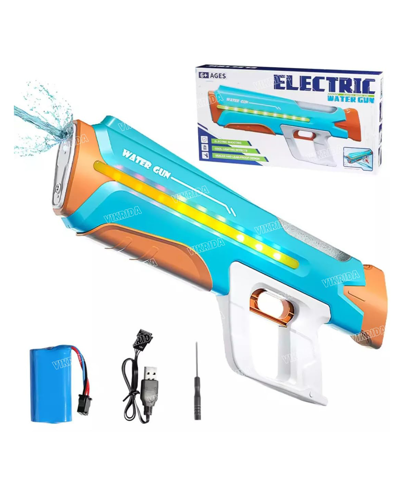 Vikrida Rechargeable Electric Automatic Continuous Shooting High Pressure High Power Water Blaster Gun - WG2401 Electric water gun - Auto Suction, 25-32Ft Range, Self-Filling