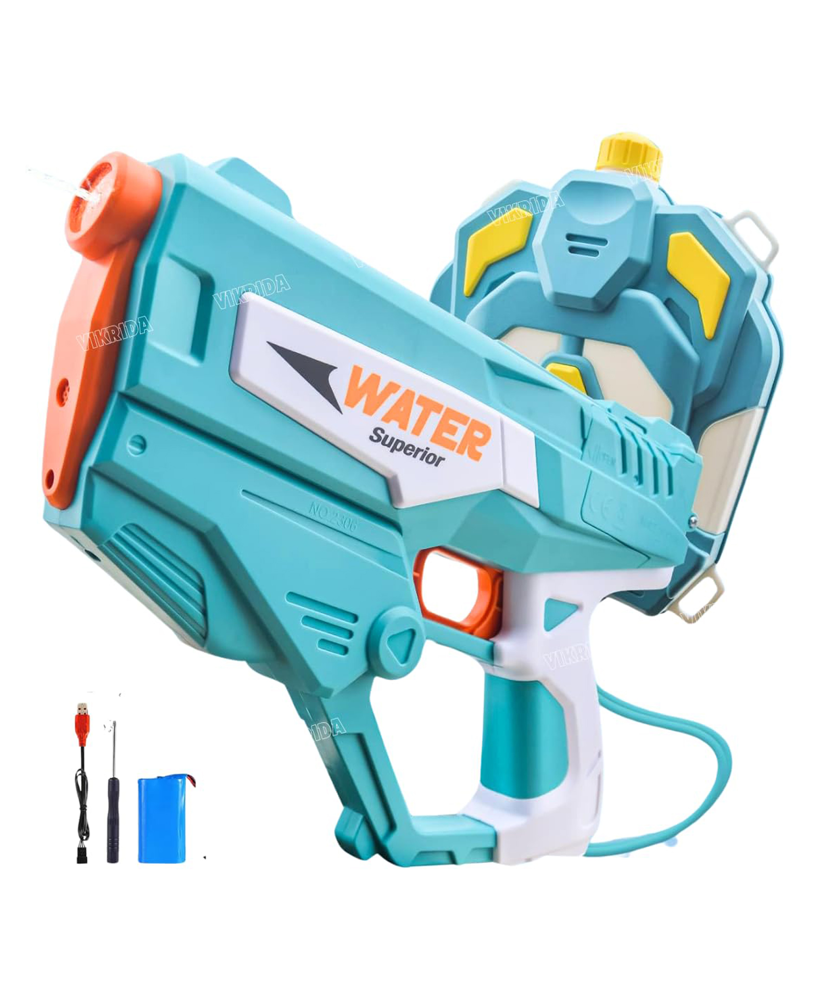 Vikrida Bagpack Electric Water Gun, Powerful Water Guns Up to 40 FT Long Range, 1350CC Capacity Super Water Blaster Summer Toys for Pool - Blue