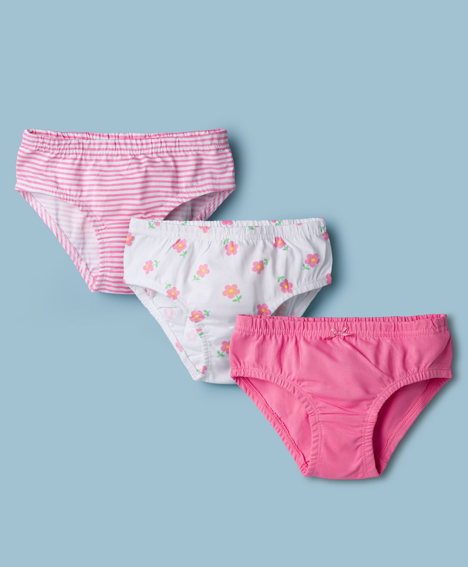 kookie kids india Kookie Kids Single Jersey Knit Striped & Floral Printed Panties Pack of 3 - Pink & White-picture-24