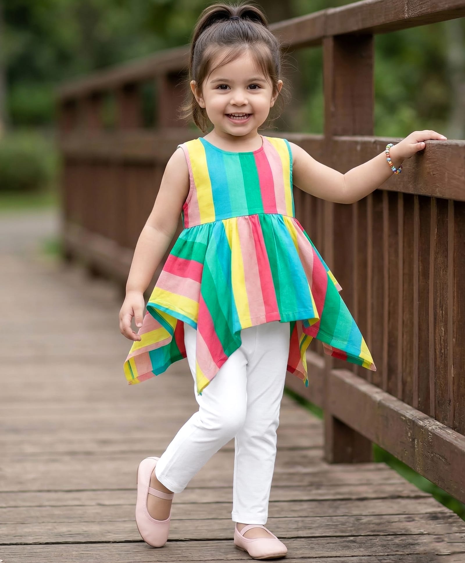 Babyhug Cotton Woven Sleeveless Striped Top & Leggings Set - Multicolor-image-23