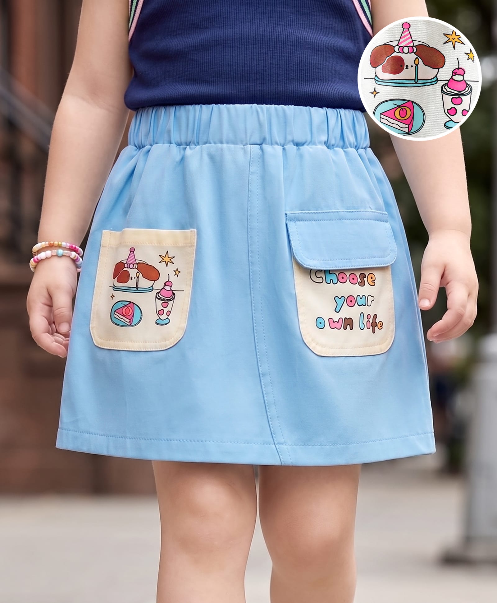 Mark & Mia Cotton Skirt with Text Print - Light Blue-image-47