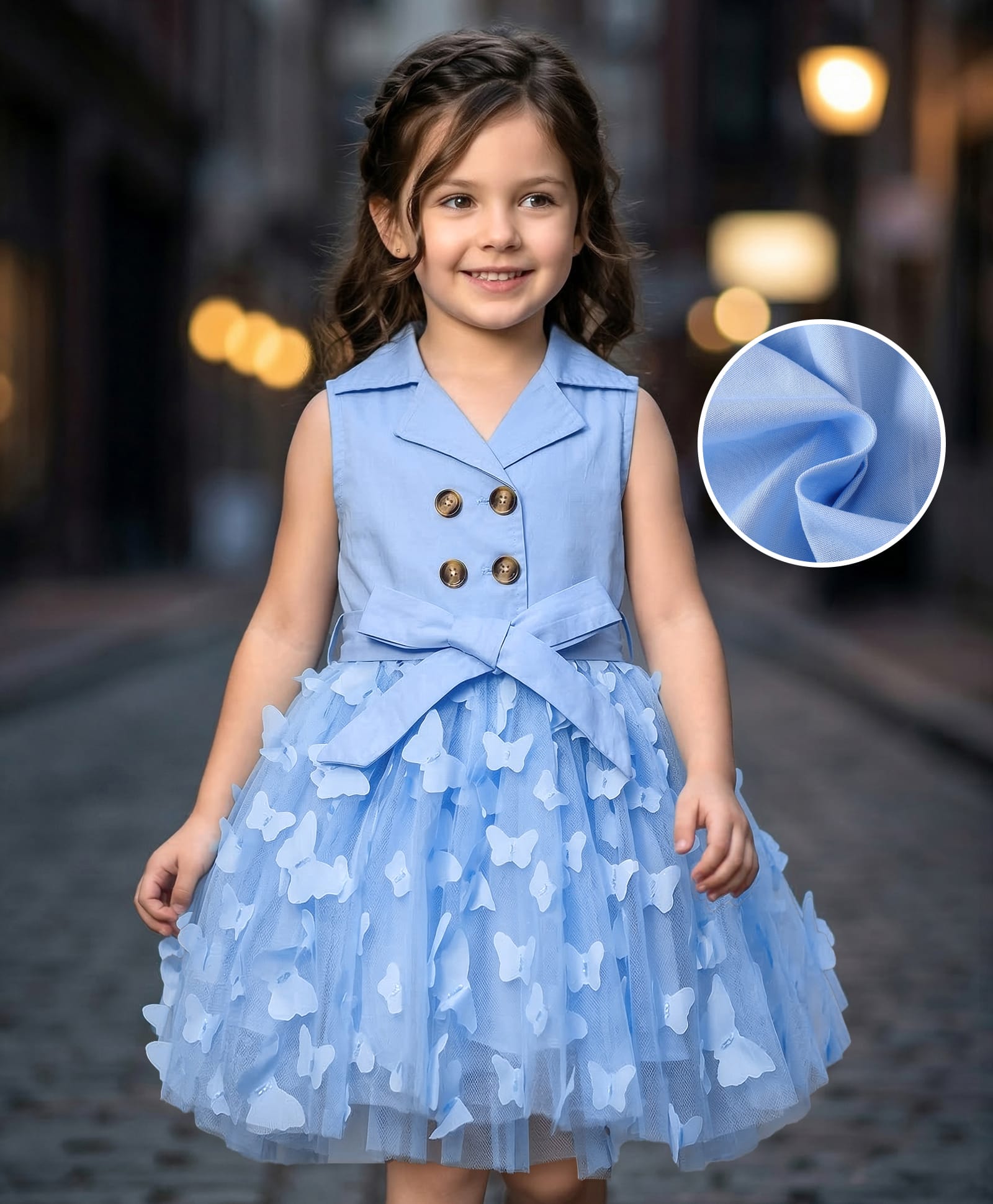 Mark & Mia Sleeveless Party Dress with Belt & Butterfly Applique - Light Blue-image-13