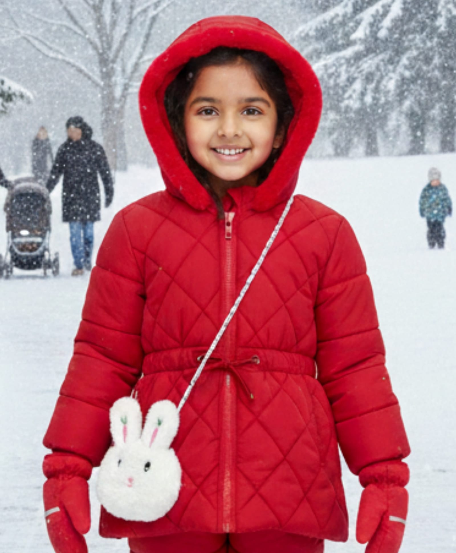 Little Ginnie Woven Full Sleeves Solid Hooded Quilted Winter Jacket With Detachable Bag - Red-picture-10